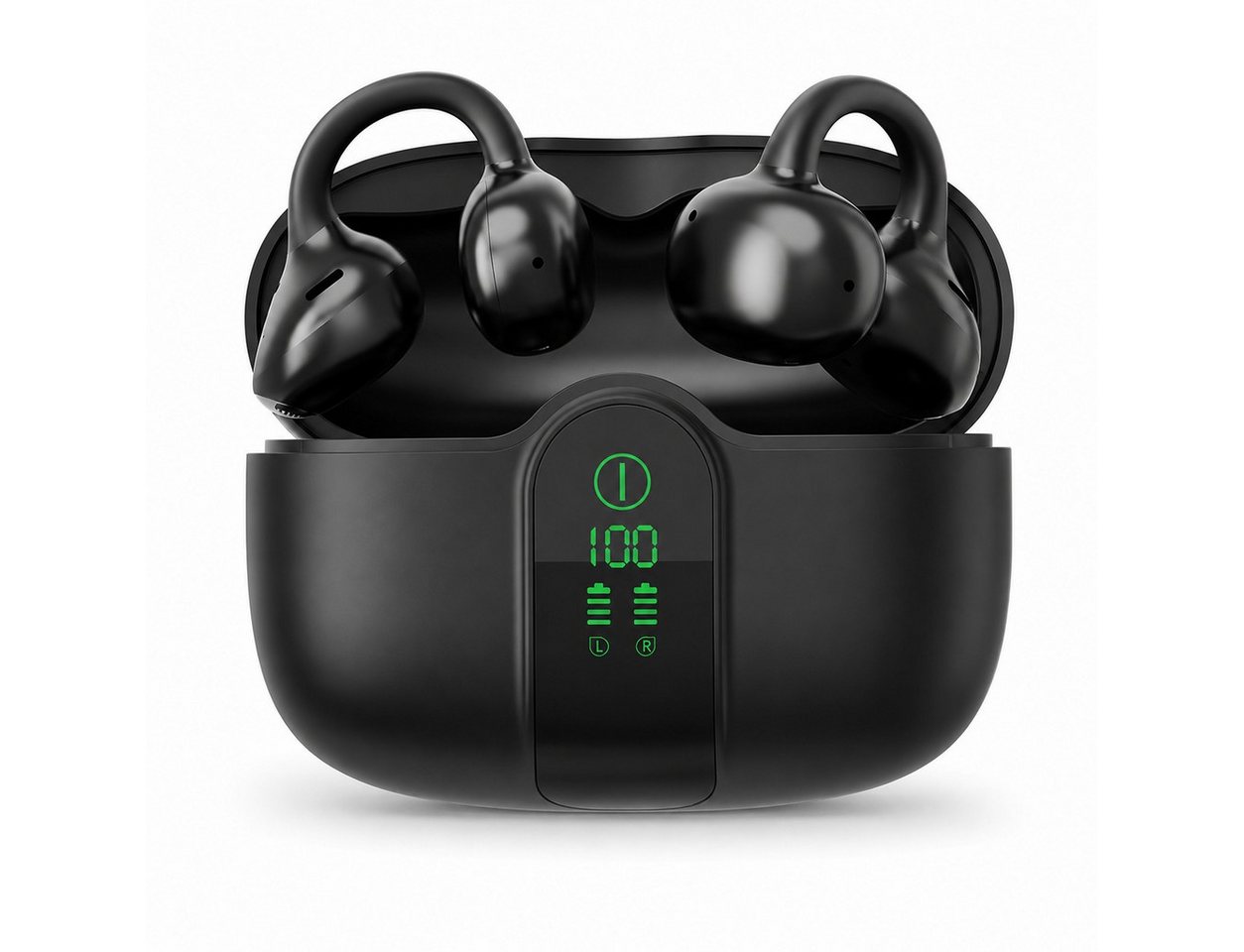 Futicare Bluetooth 6.0 Clip-On-Kopfhörer mit Dual-Mikrofon, 62 Std. Akku, Open-Ear-Kopfhörer (IPX5,kabellose Bluetooth Kopfhörer mit leichtem Ohrclip-Design)