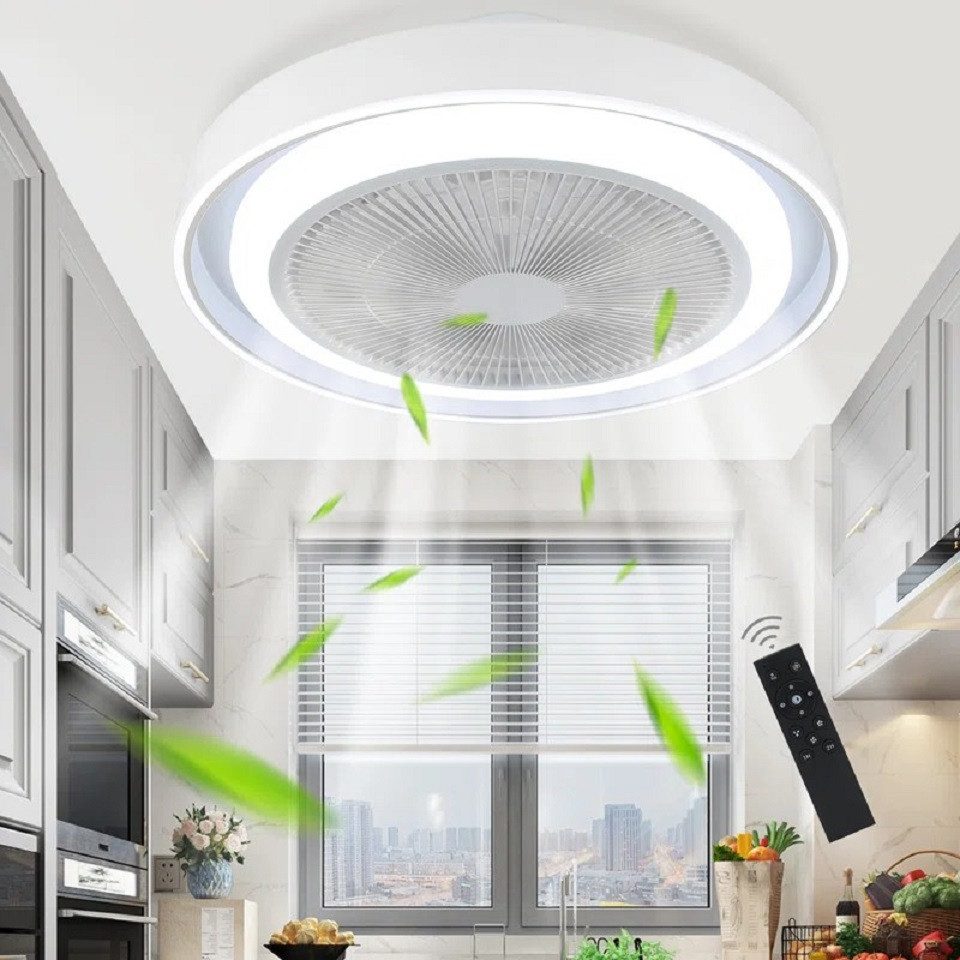 ZMH Deckenventilator Leise Modern Deckenlampe Blau 5 Flügeln