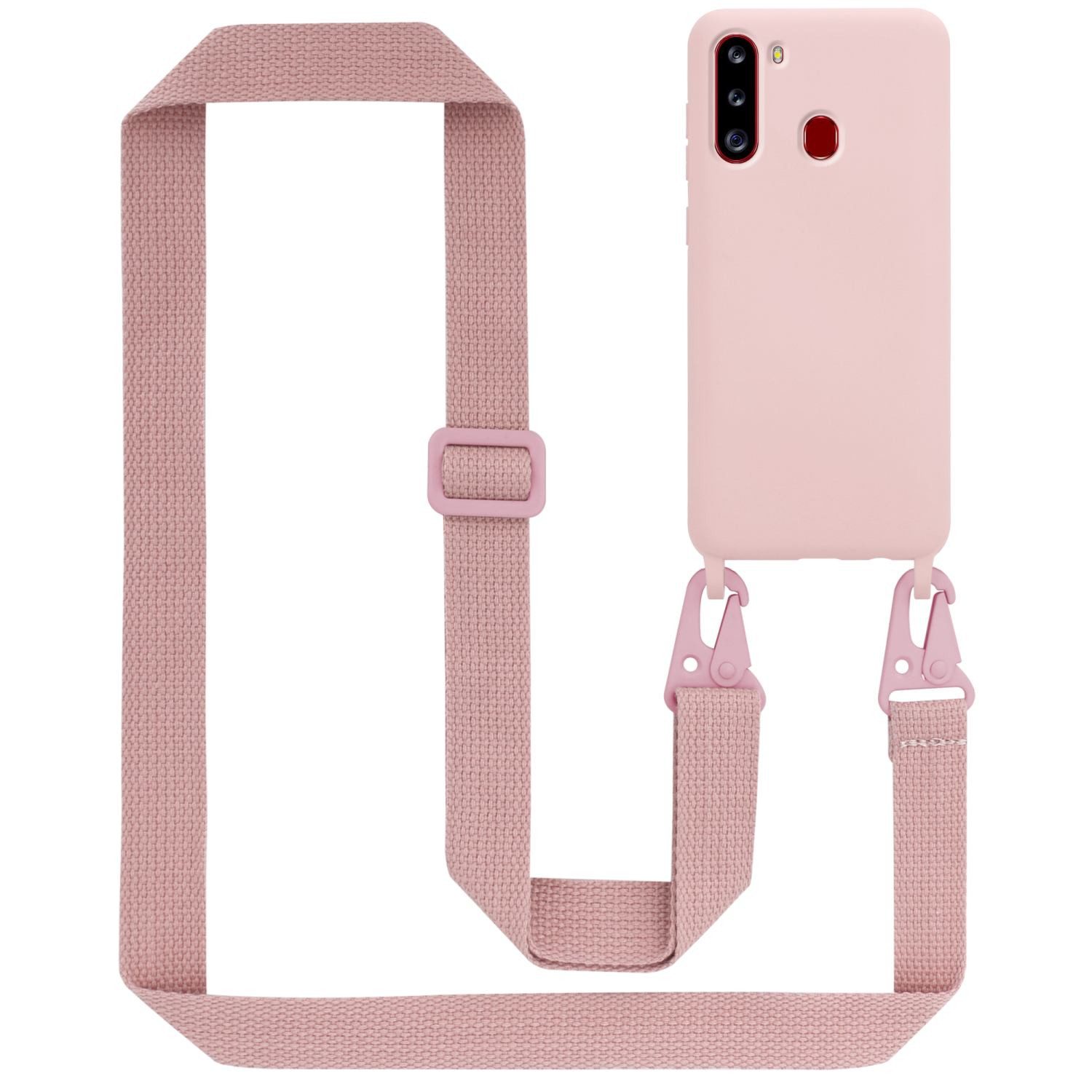 Cadorabo Handyhülle für Samsung Galaxy A21 Kette Samsung Galaxy A21, TPU Silikon Handy Schutzhülle - Hülle - Liquid Style - mit Handykette