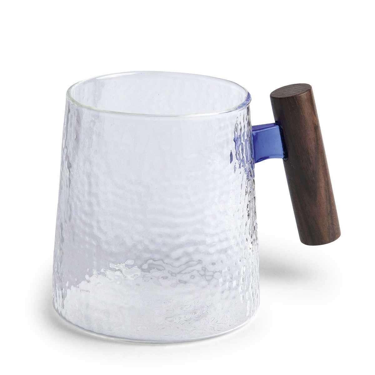TeaLogic Teeglas Fabian blau Glastasse Struktur mit Holzgriff 0,45 L, 1-tlg.