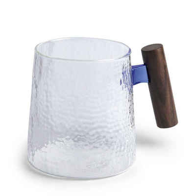 TeaLogic Teeglas Fabian blau Glastasse Struktur mit Holzgriff 0,45 L