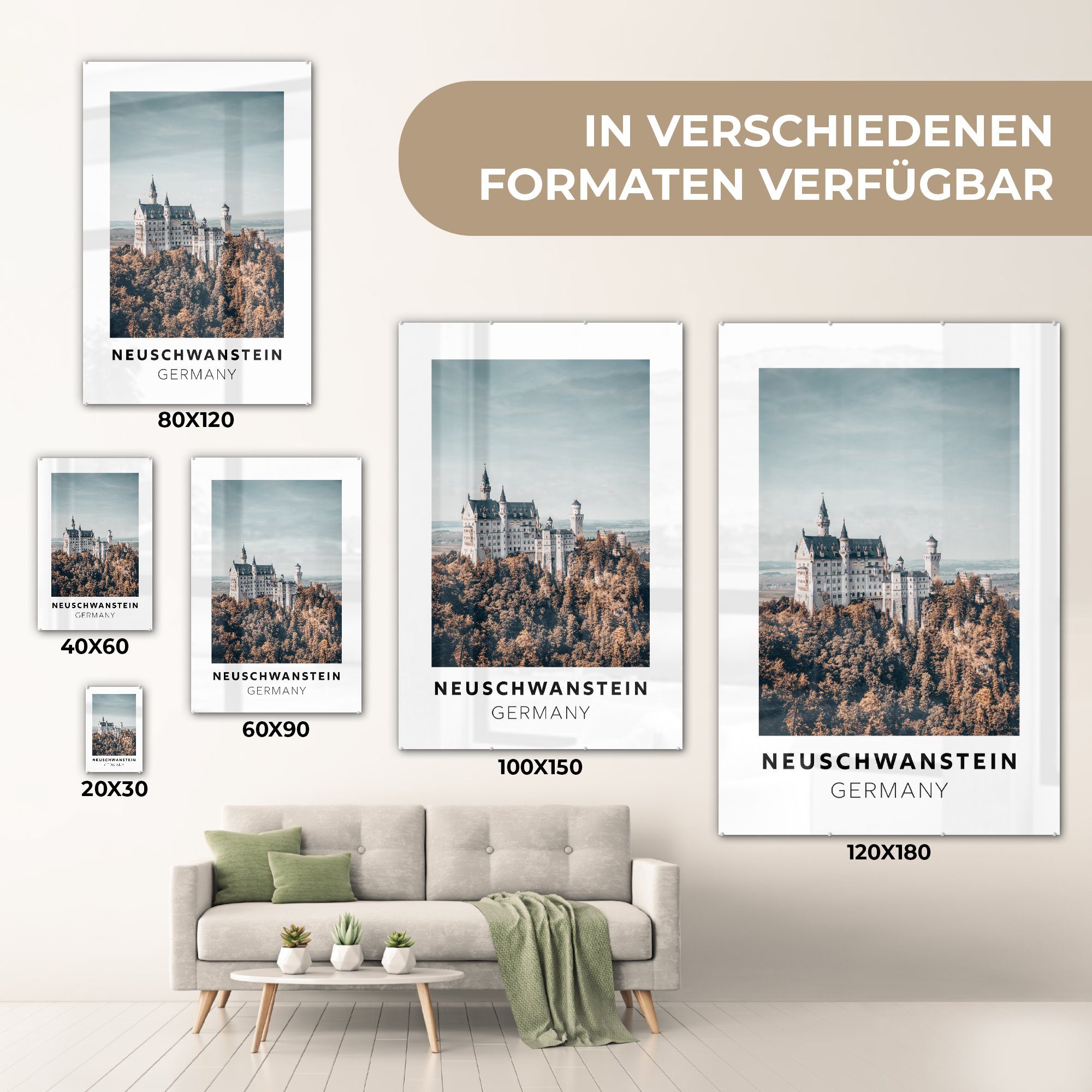 - auf Schloss Glas - Wandbild Deutschland - Bilder - St), auf (1 Acrylglasbild MuchoWow Wanddekoration Wald, Glas Glasbilder - Foto