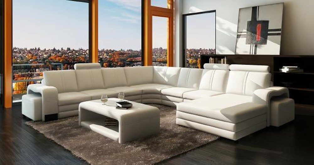 JVmoebel Wohnlandschaft Großes Ecksofa aus Leder mit USB Anschluss – Wohnlandschaft FRANCO, Made in Europa