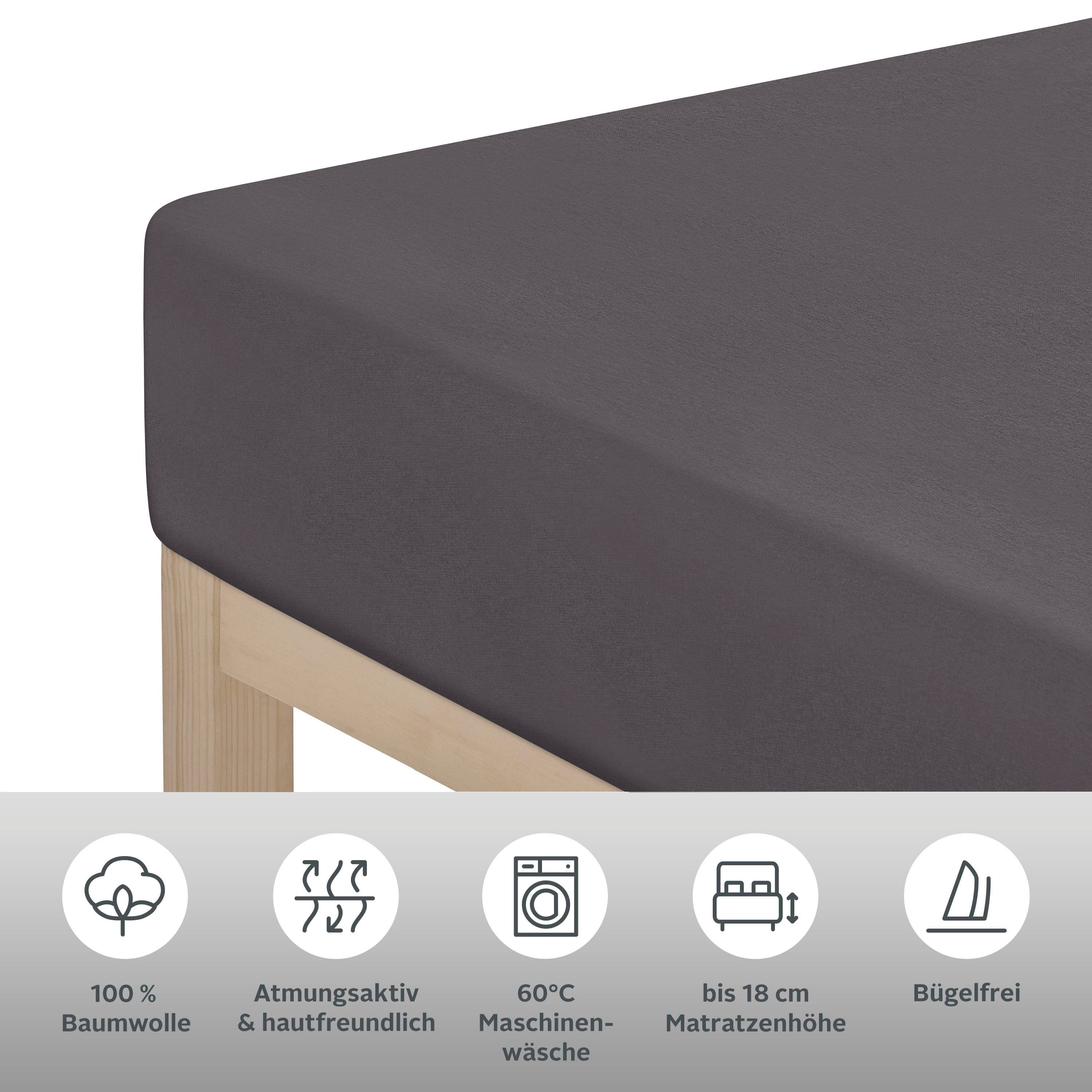 OTTO home Spannbettlaken PHYSALIS Comfort 100% Baumwolle, 150 g/m², Jersey, Gummizug: rundum, (1 Stück), Bettlaken bis 20 cm Matratzenhöhe, weich, bügelfrei, optimaler Sitz