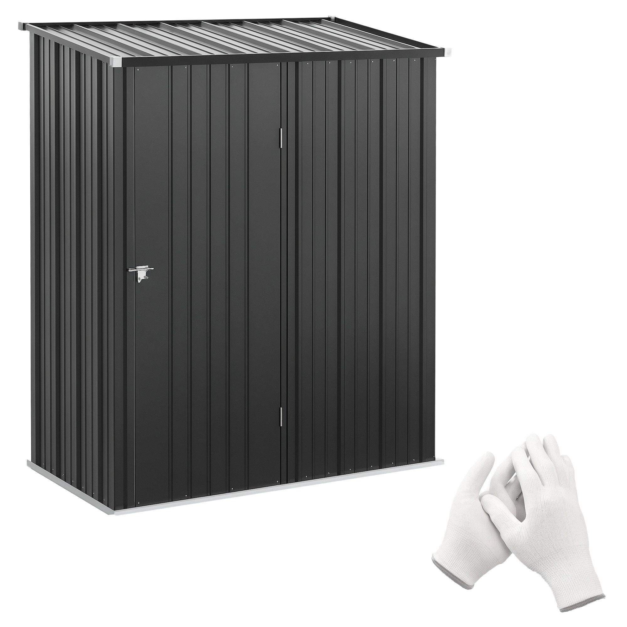 MC Star Gerätehaus Abschließbarer Geräteschuppen aus Stahlblech, 161,5 x 94,5 x 196 cm, (Schwarz)