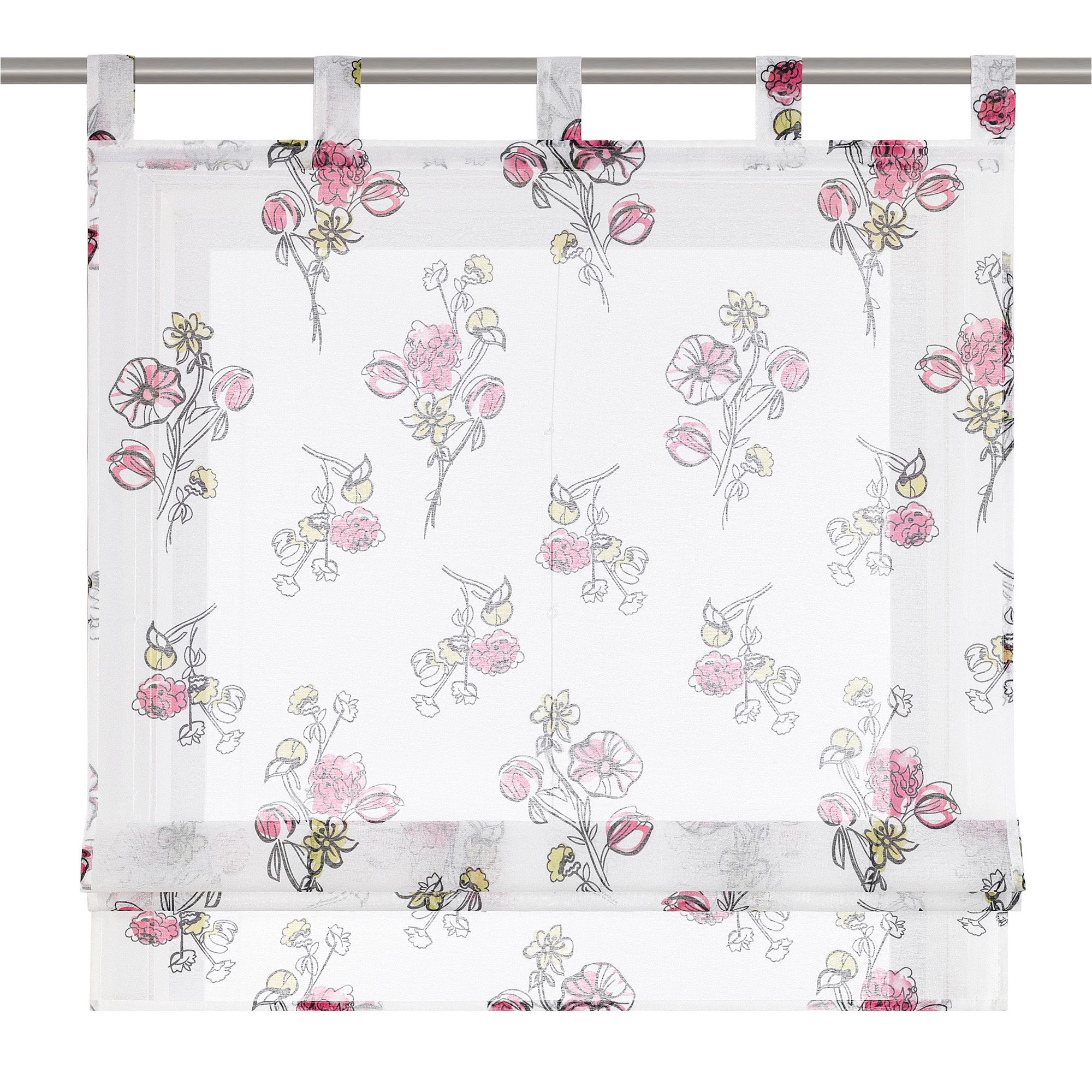 Joyswahl Raffrollo Mori Aesthetic, mit Schlaufen, mit zarten rosa Petunienmuster, Leinenoptik