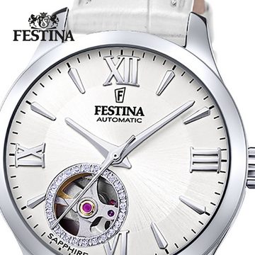 Festina Quarzuhr Festina Damen Uhr F20490/1 Leder, Damen Armbanduhr tonneau, rund, Lederarmband weiß