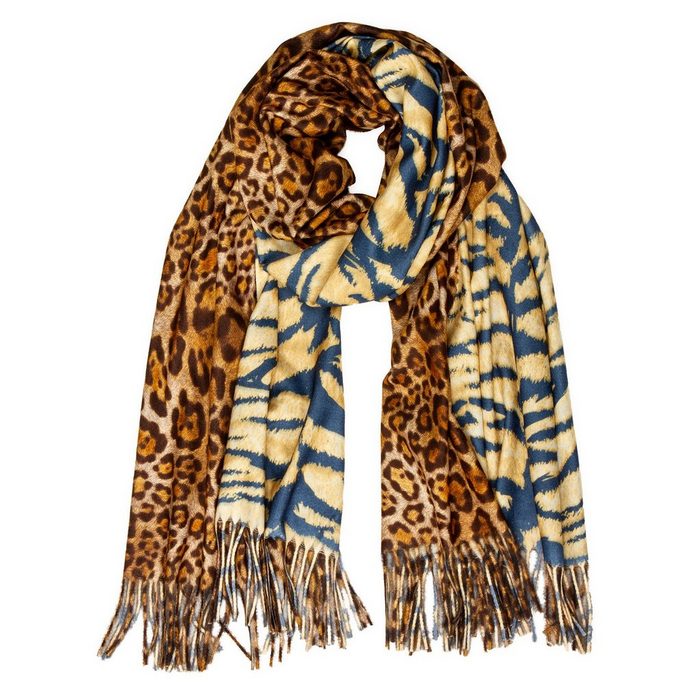 Caspar Modeschal SC502 Damen XL Schal mit stylischem Leo Tiger Animal Print