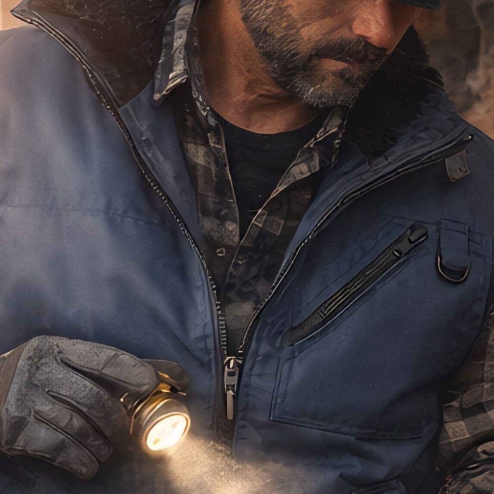 Kaiser24 Arbeitsweste Herren Pilotweste gefüttert warm Outdoor Arbeitsweste Fellkragen Blau – Bild 4 von 5