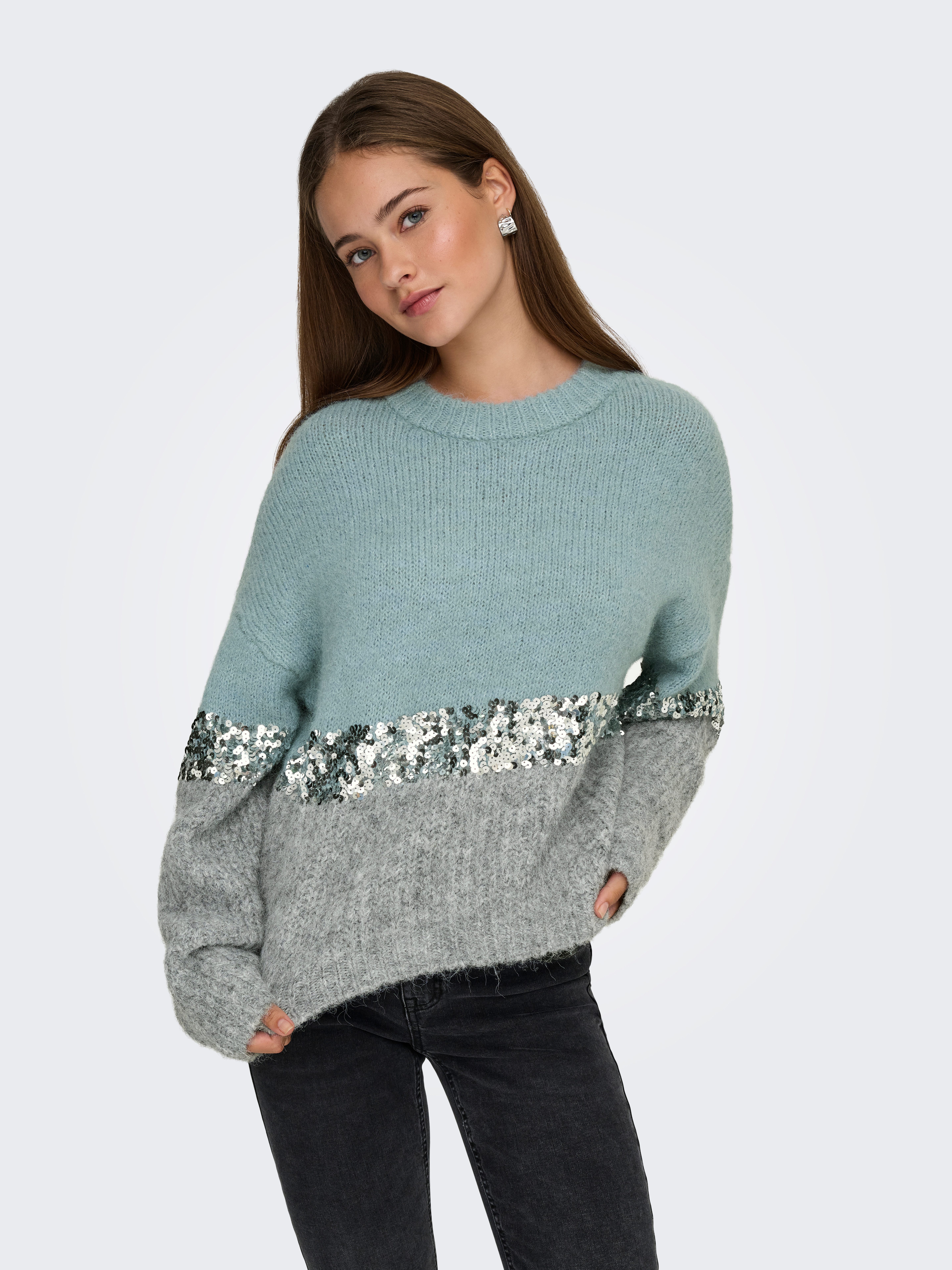ONLY Rundhalspullover ONLMAINE LIFE LS SEQUIN BLOCK O-NECK KNT günstig online kaufen