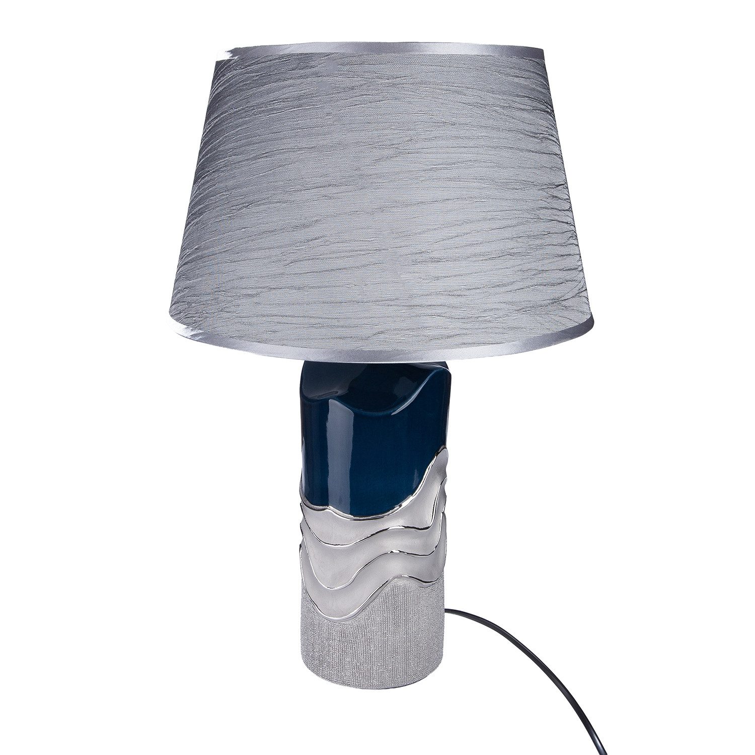 GILDE Tischleuchte WAVY Leuchte - blau, silber - Keramik - Höhe 46,5cm x Ø 30cm - Lampe, Tischlampe - Schreibtischlampe - Nachttischlampe