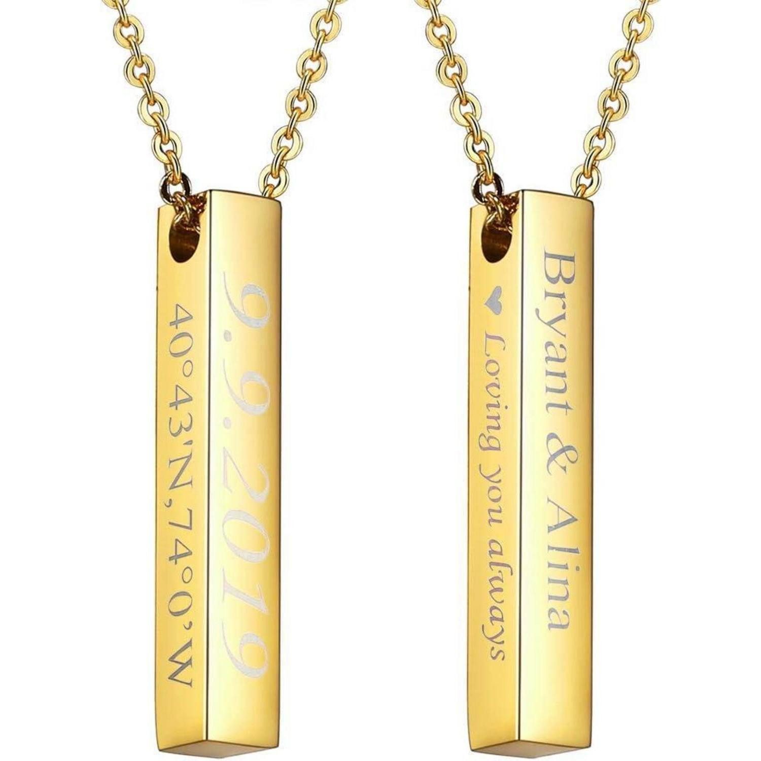 LuxusKollektion Kette mit Anhänger mit Gravur Collier Stab personalisierbar Edelstahl/18K Gold Vergoldet