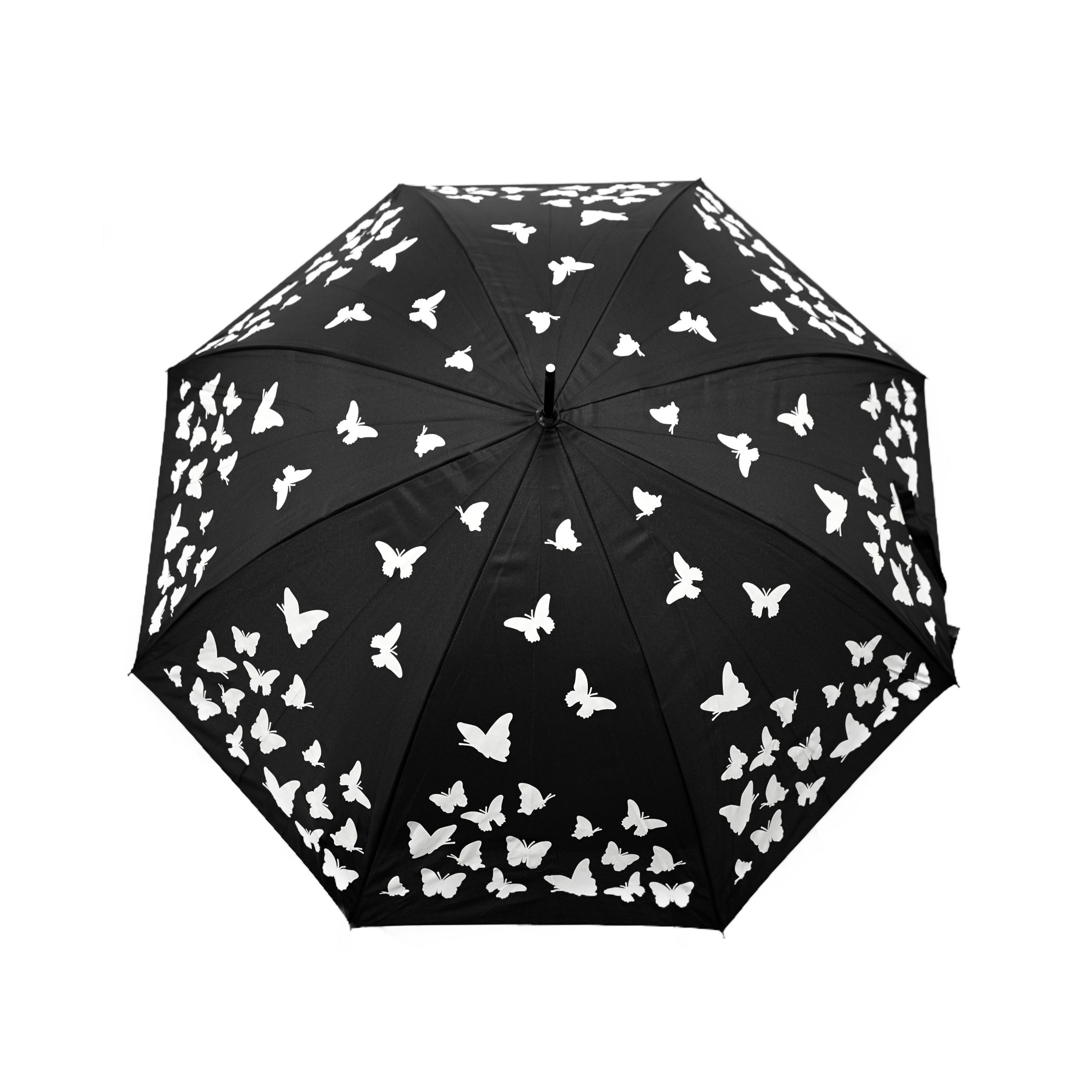 Susino Stockregenschirm Stockschirm mit Schmetterlingsmotiv-Verfärbung im Regen Ø103 cm