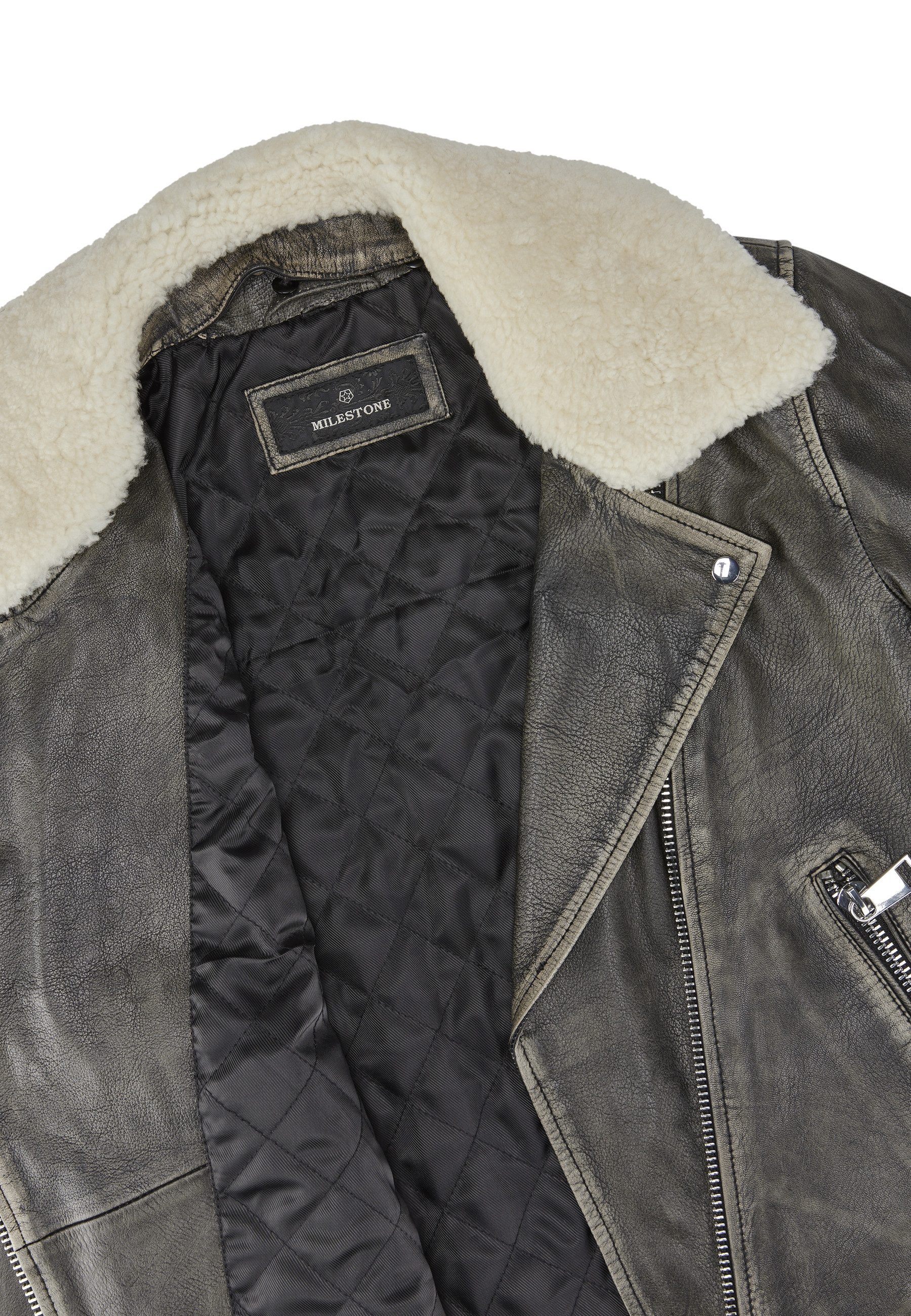 Milestone Bikerjacke MSShake Damen Lederjacke Jacke Leder schlanke Passform
