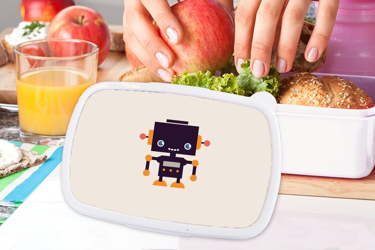 MuchoWow Lunchbox Roboter - Jungs Brotbox (2-tlg), - Kinder, Brotdose, Beige für - Kunststoff, Erwachsene, Kinder weiß Antenne für Mädchen und - - Kind und Orange