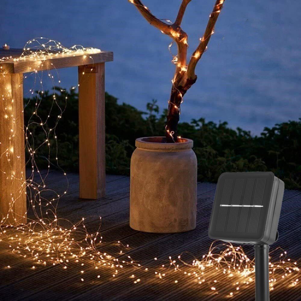 LETGOSPT LED-Lichterkette Solar Lichterkette Aussen, 100/200 Kupferdraht Solarlichterkette, 8 Modi, Warmweiß IP64 für Weihnachten, Garten, Terrasse, Party Deko 100LED