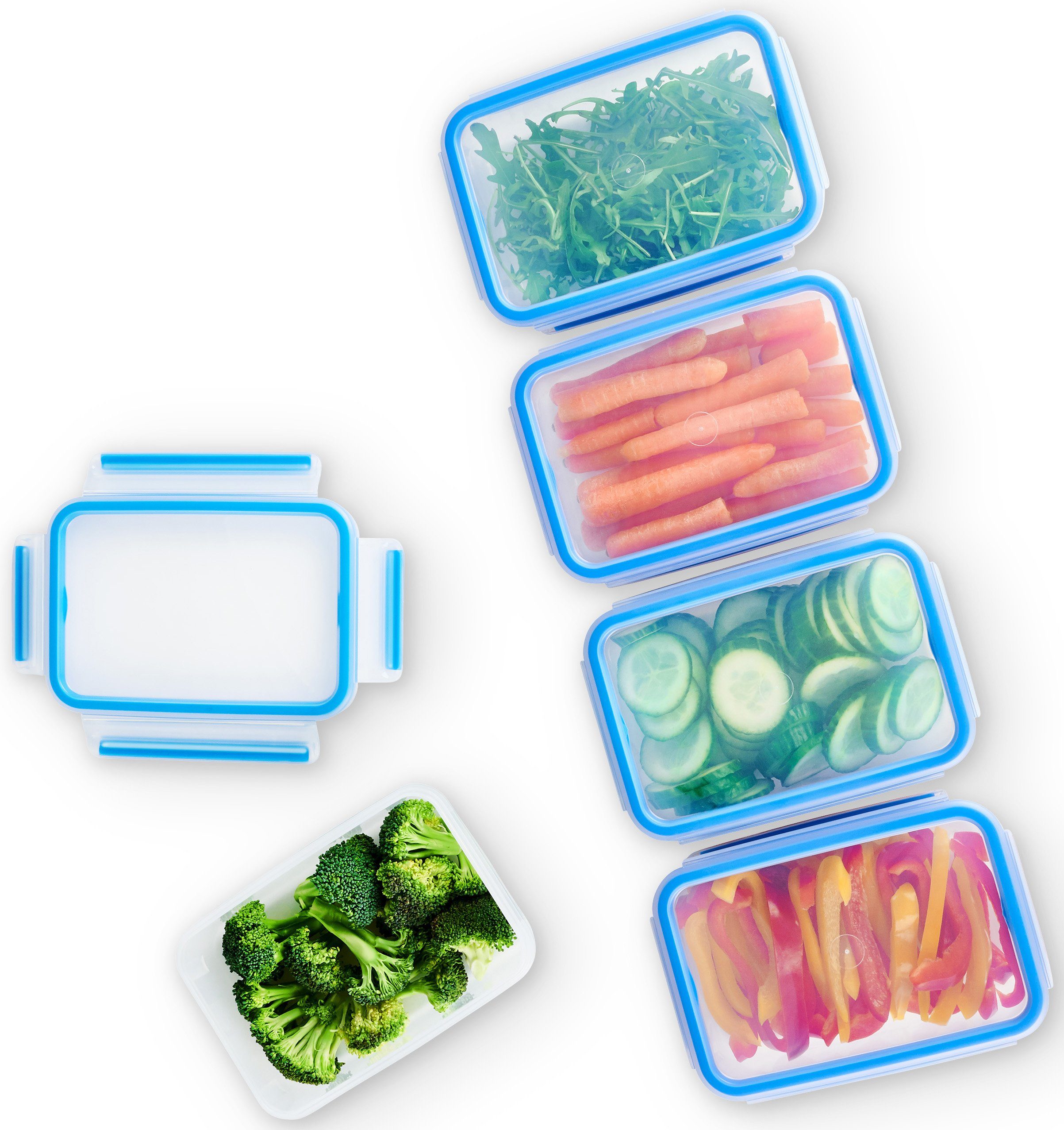 Emsa Frischhaltedose Clip & Close Set, rechteckig, 100 % dichte Aufbewahrungsboxen, Kunststoff, (Set, 10-tlg., 5 x 0,8 l Vorratsdosen mit jeweils einem Deckel), spülmaschinen-, gefrier-, mikrowellenfest, Made in Germany