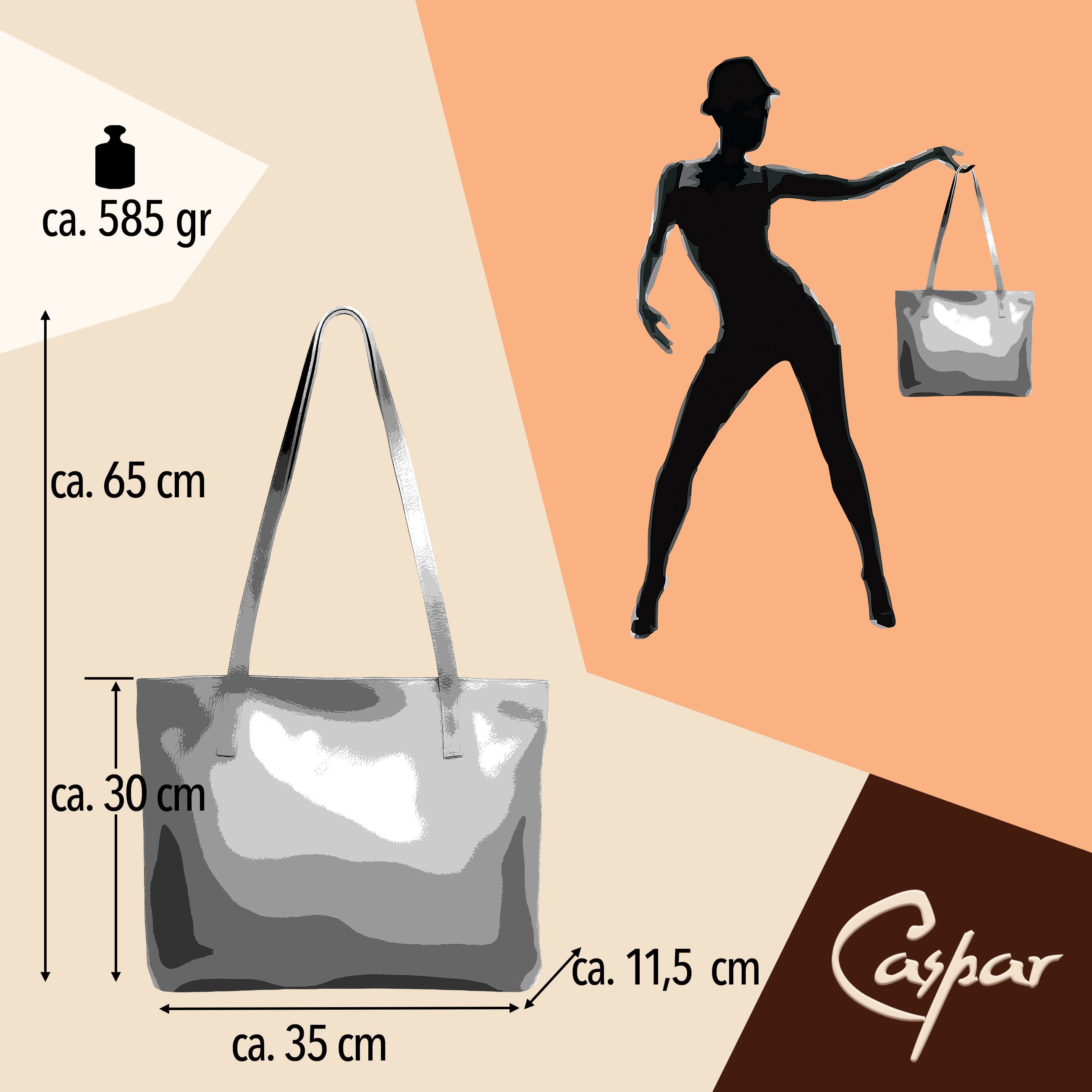 Caspar Schultertasche Leder Damen Shopper Tasche - PREMIUM LINE - Modell No.853, elegant, robust & unempfindlich - 100% Echtleder - Handmade in Italy – Bild 5 von 5