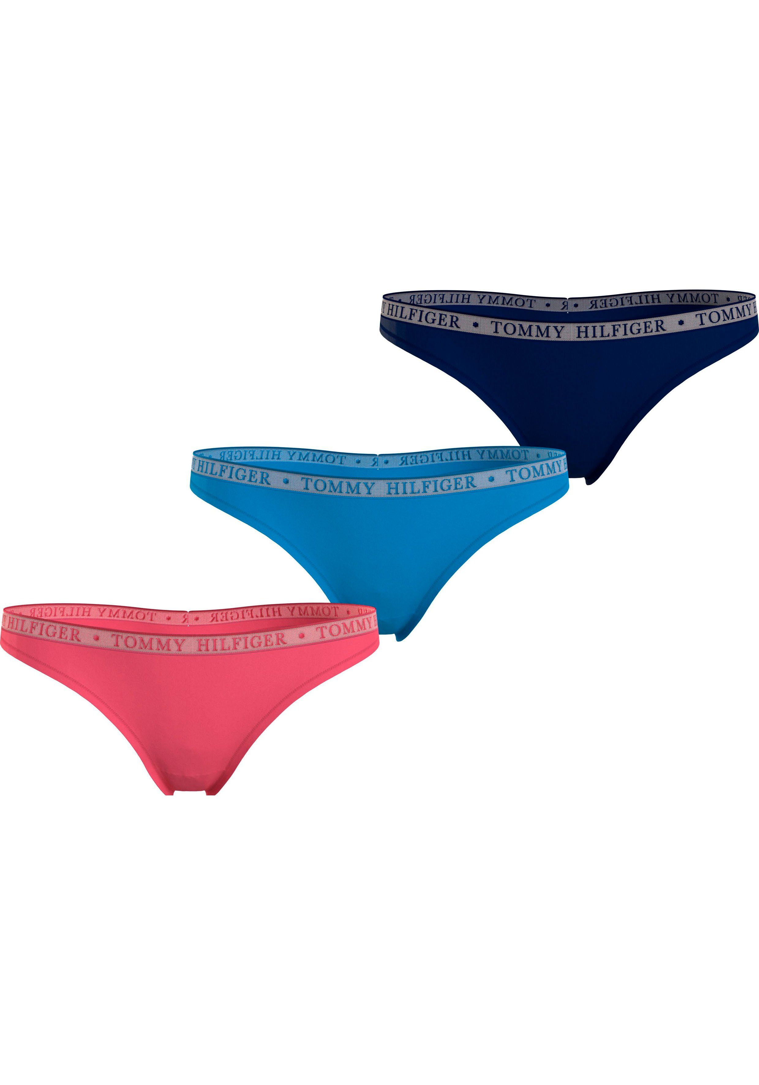 Tommy Hilfiger Underwear T-String LACE 3P THONG (EXT SIZES) (Packung, 3er-Pack) mit Tommy Hilfiger Logobund Pink_Dawn/Glam_Blue/Desert_Sky