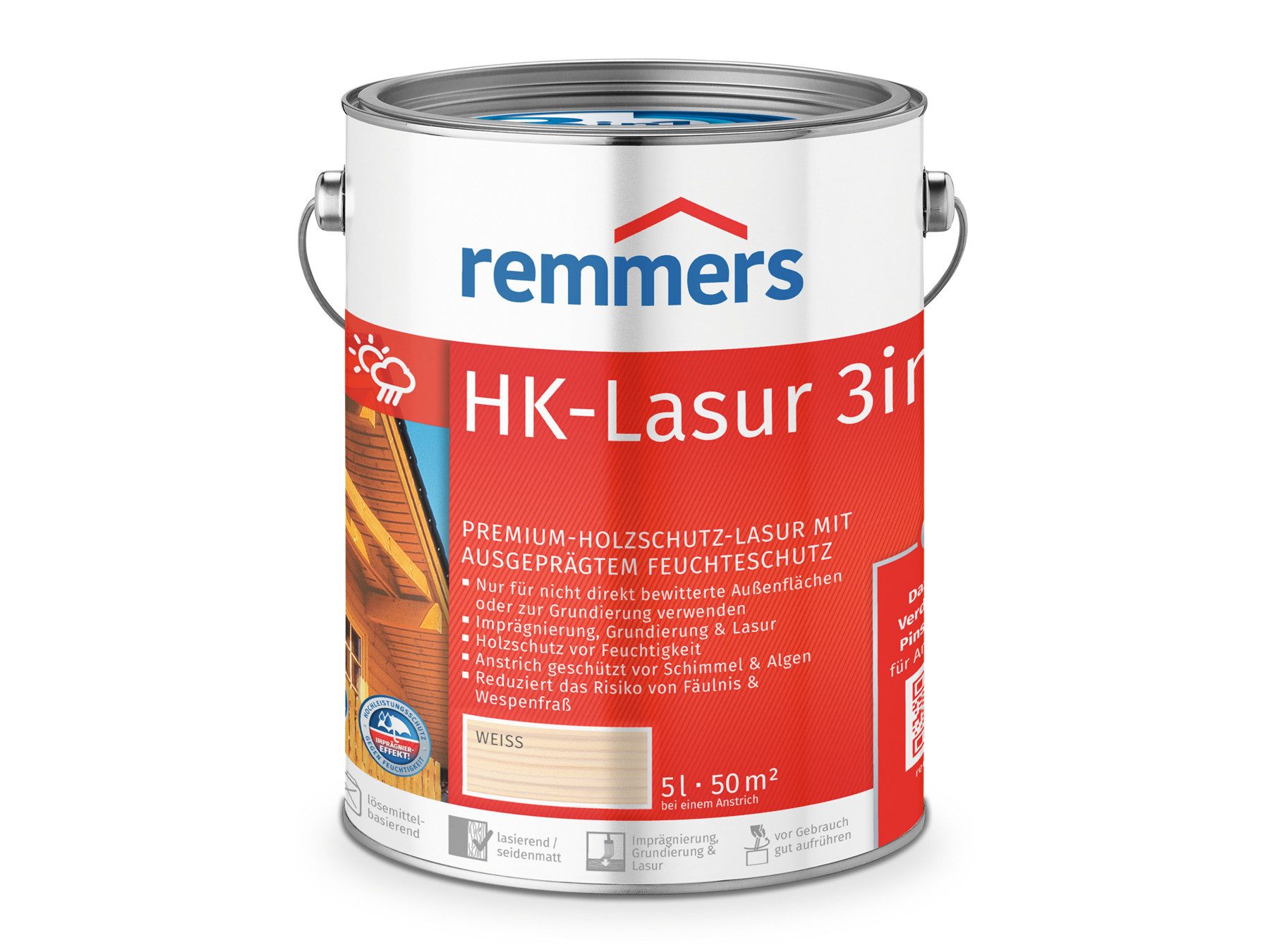 Remmers Holzschutzlasur HK-Lasur 3in1 5 Liter für aussen, 3facher Holzschutz mit Imprägnierung + Grundierung + Lasur