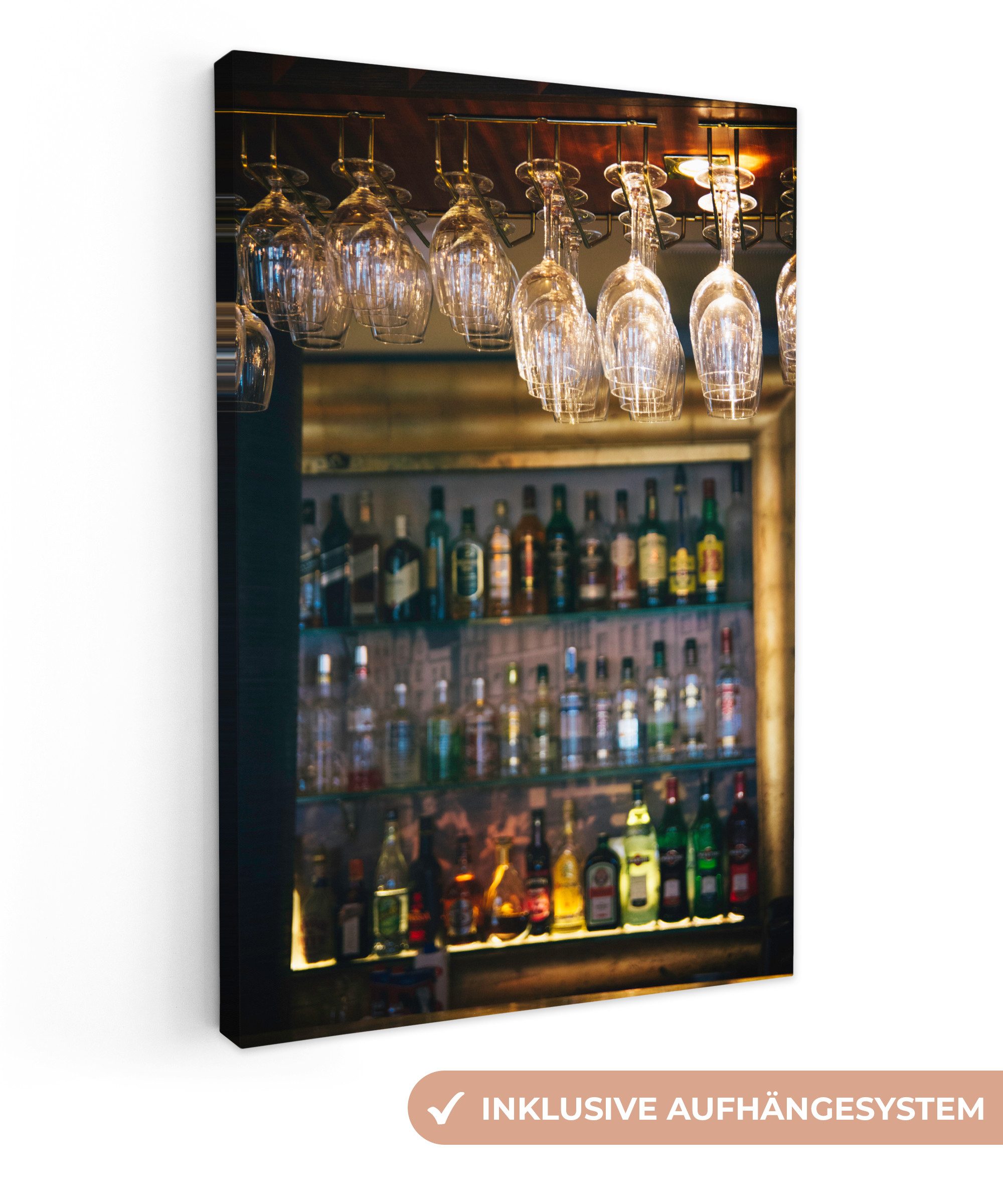 OneMillionCanvasses® Leinwandbild Hängende Gläser in einer Bar, Fotodruck (1 St), Leinwand Canvas Wandbild, Wanddekoration 20x30 cm