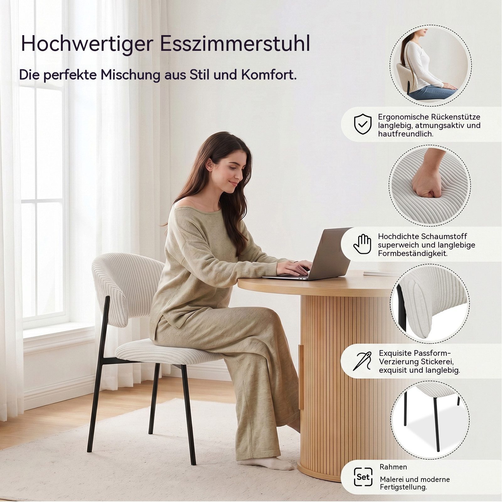 Jiexi Esszimmerstuhl Modernes Esszimmerstuhl-Set in Cord-Optik, bequem & stabil – Bild 5 von 5