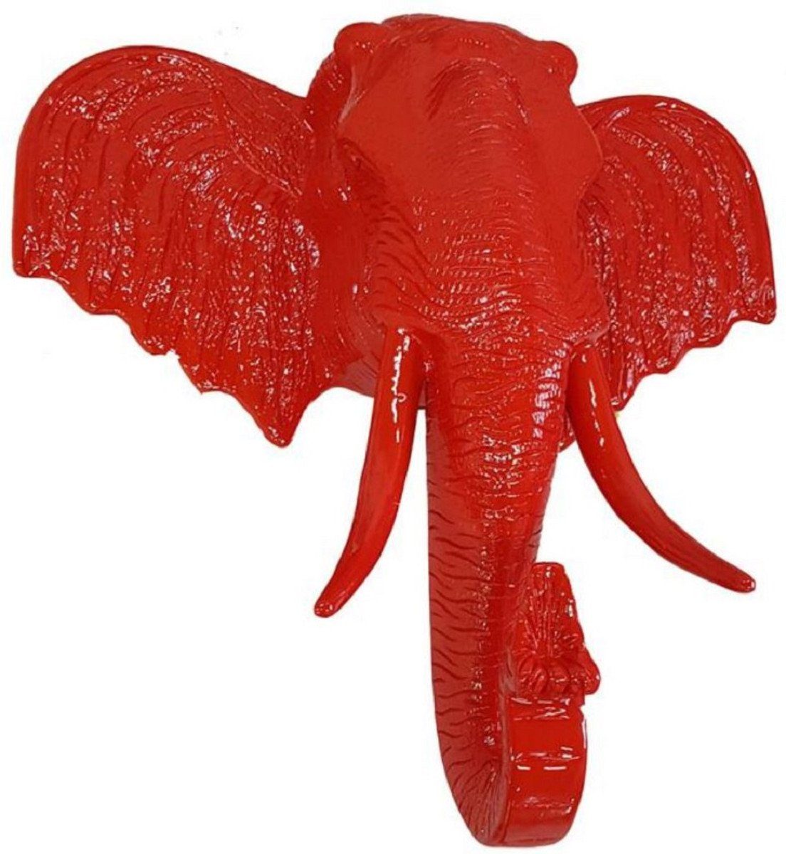 Casa Padrino Skulptur Luxus Wanddeko Skulptur Elefantenkopf Rot 105 x 48 x H. 107 cm - Große Wanddeko Figur - XXL Wanddeko Skulptur - XXL Wanddeko Figur - Wohnzimmer Deko - Luxus XXL Figuren