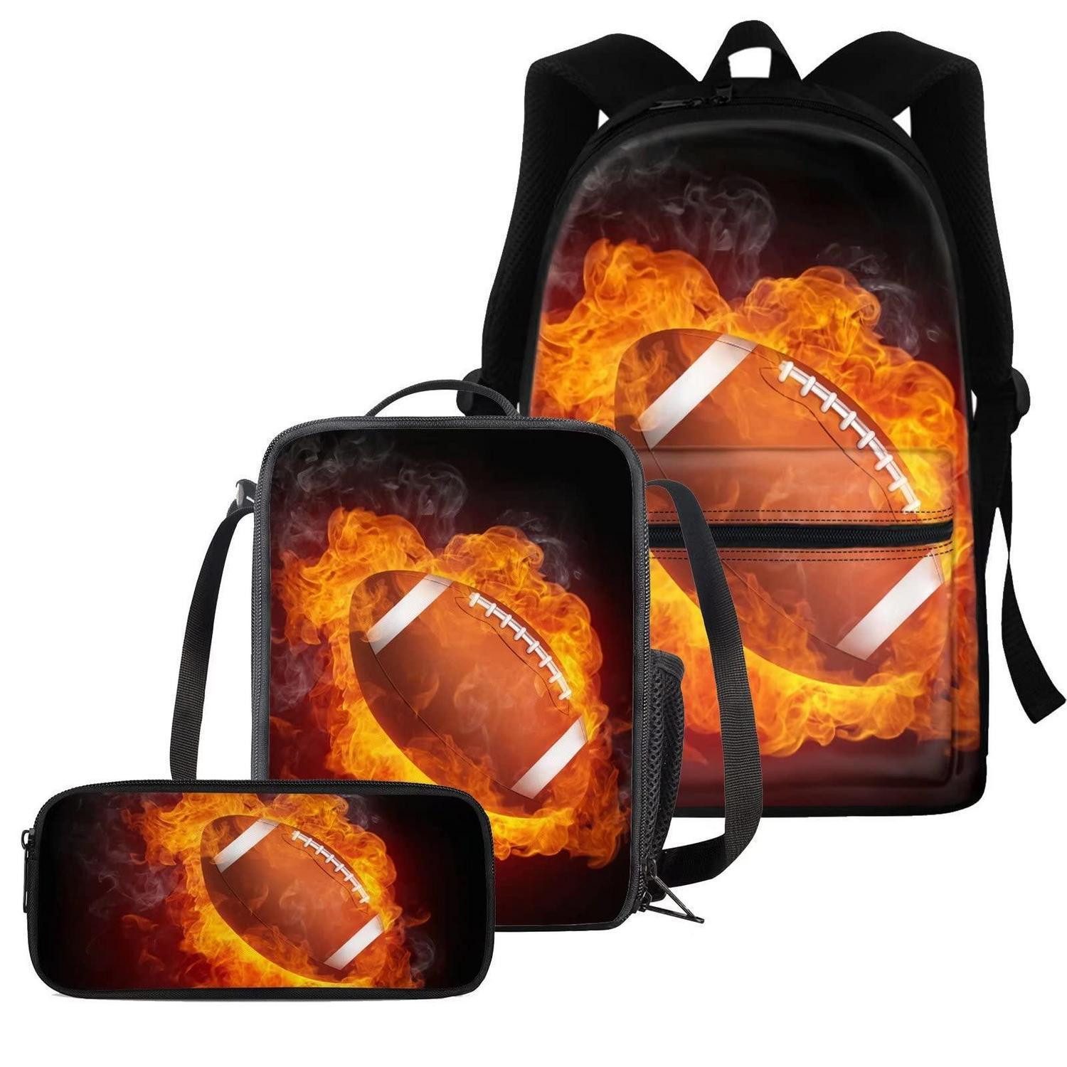 LuxusKollektion Schulranzen 3D Feuer Rugby Rucksack Set Jungen Teenager 3-teilig