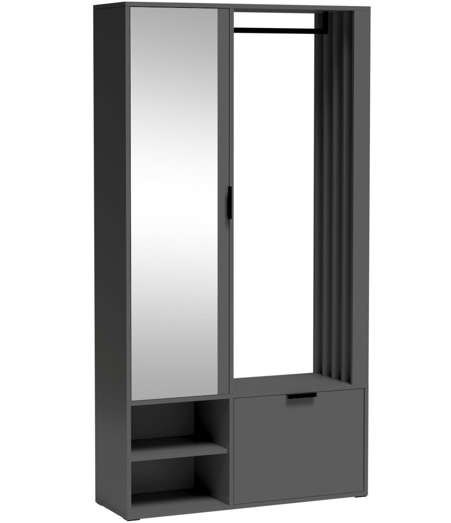 WFL GROUP Kompaktgarderobe Lena Uni Flurgarderobe mit Spiegel, Sitzbank & Kleiderstange (100 cm Breit) Garderobenschrank mit Schuhablage, Universell Links oder Rechts