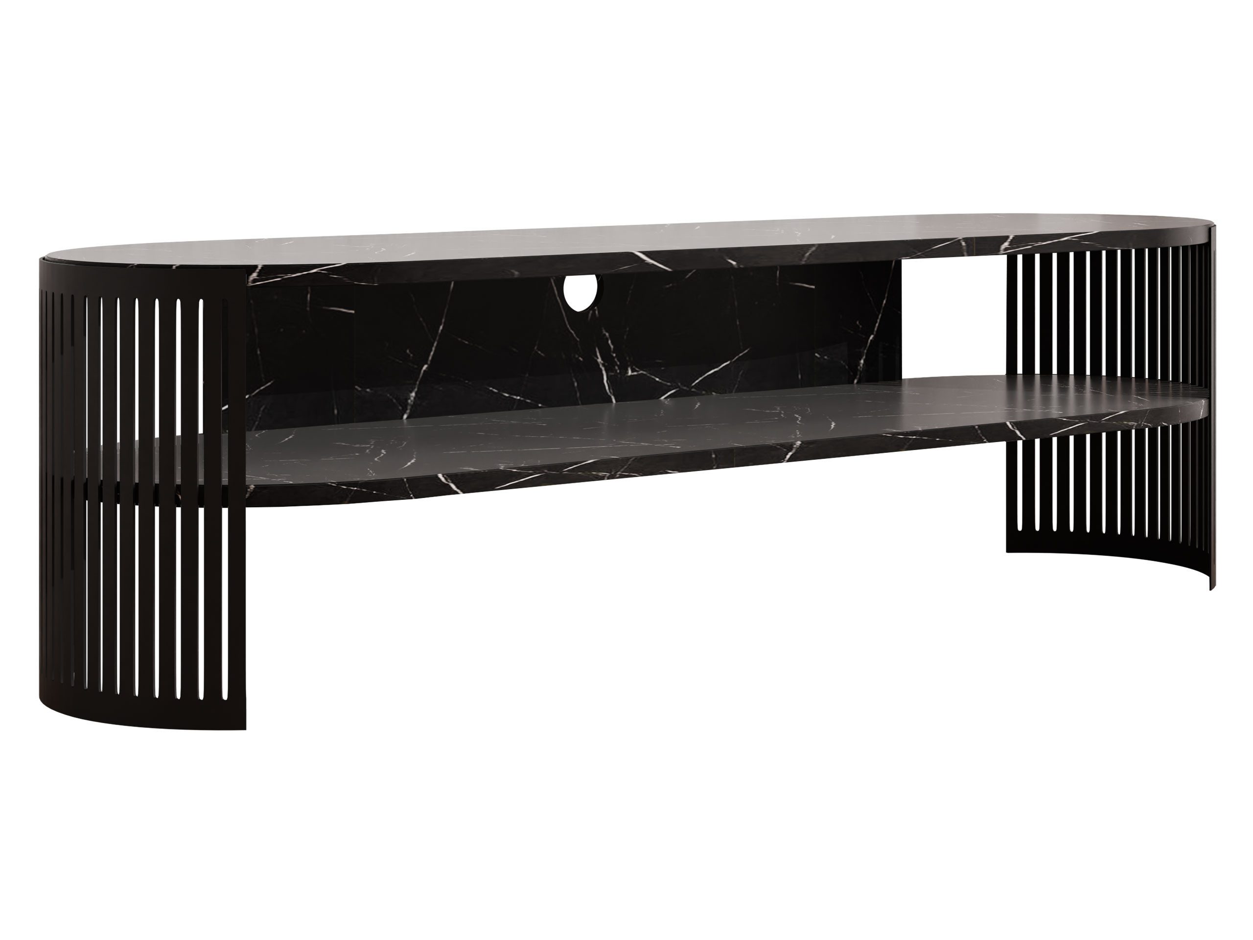 MIRJAN24 TV-Schrank Fikoli Oval (mit Regal) 140x40x40 cm, Füße und Seiten aus Stahl