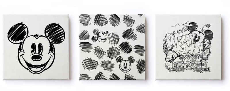 Disney Leinwandbild »Leinwandbilder Set of 3 Mickey Mouse Sketch 3/30x30cm«, (Packung, 3 St)