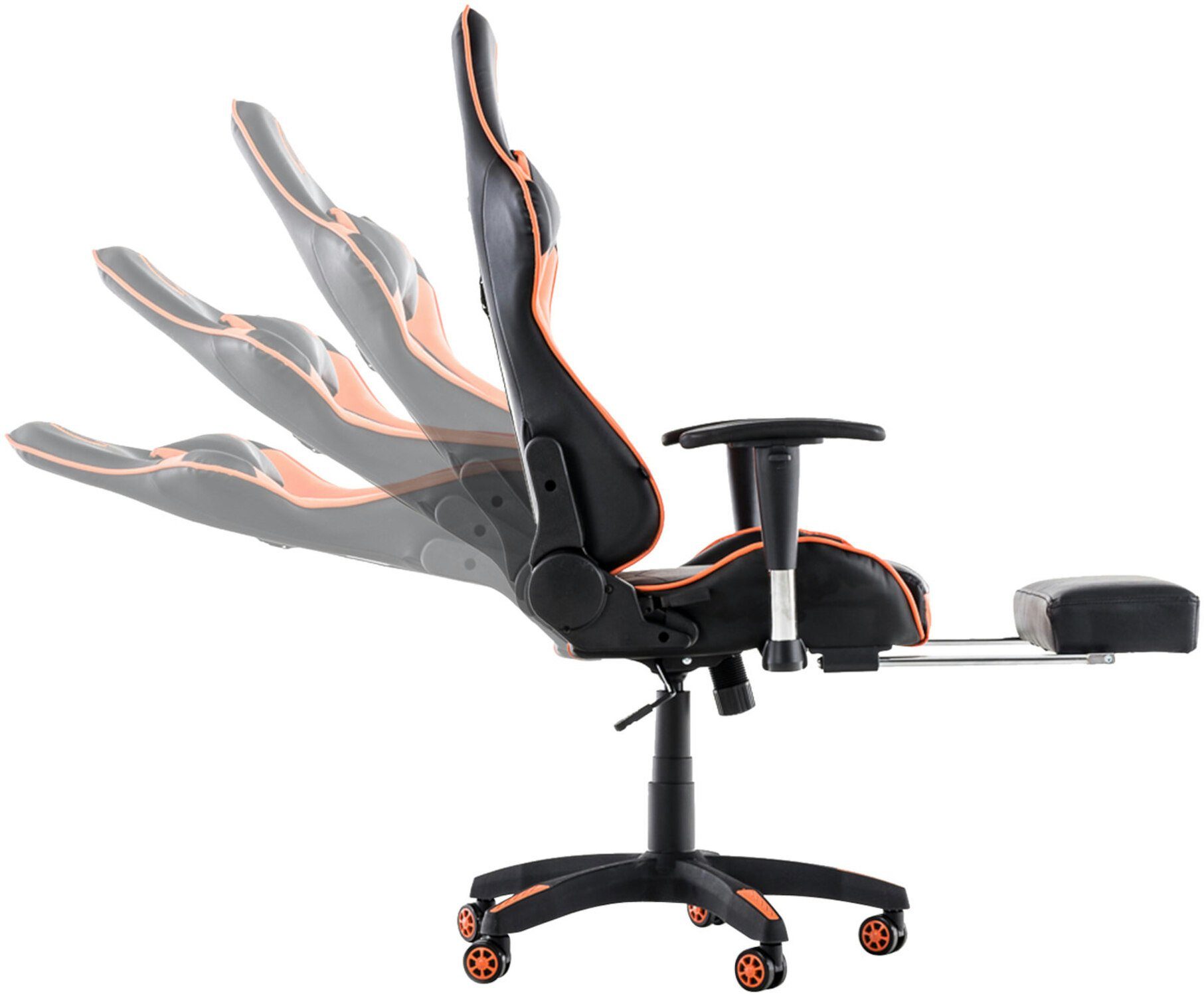 TPFLiving Gaming-Stuhl mit 360° schwarz Kunstleder und Turbine Racingstuhl, Rückenlehne Sitz: drehbar Chefsessel), (Schreibtischstuhl, Kunststoff Drehstuhl, - Gestell: - Gamingstuhl, schwarz/orange höhenverstellbar bequemer