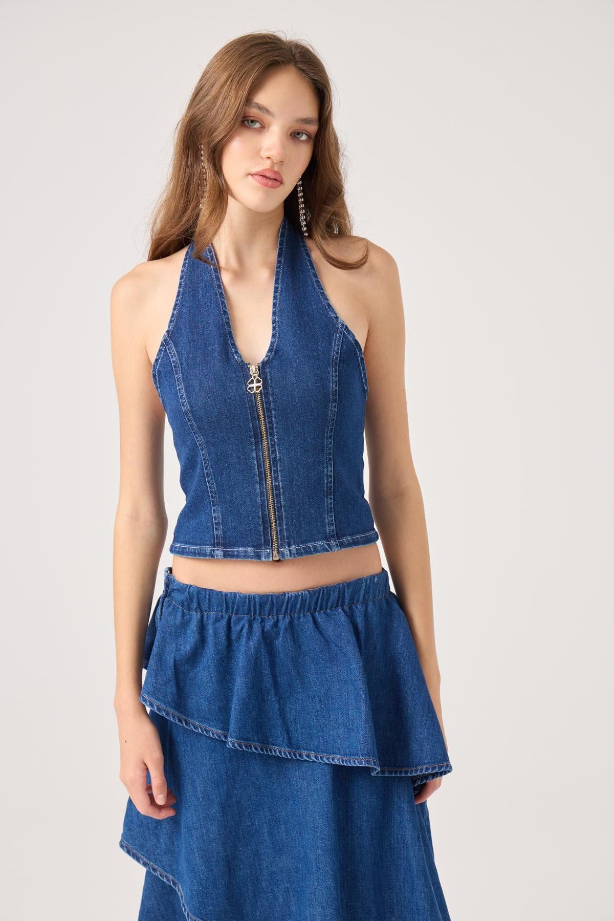 HOLLY LOLLY Warnweste Kaela Jeansweste mit Halsband