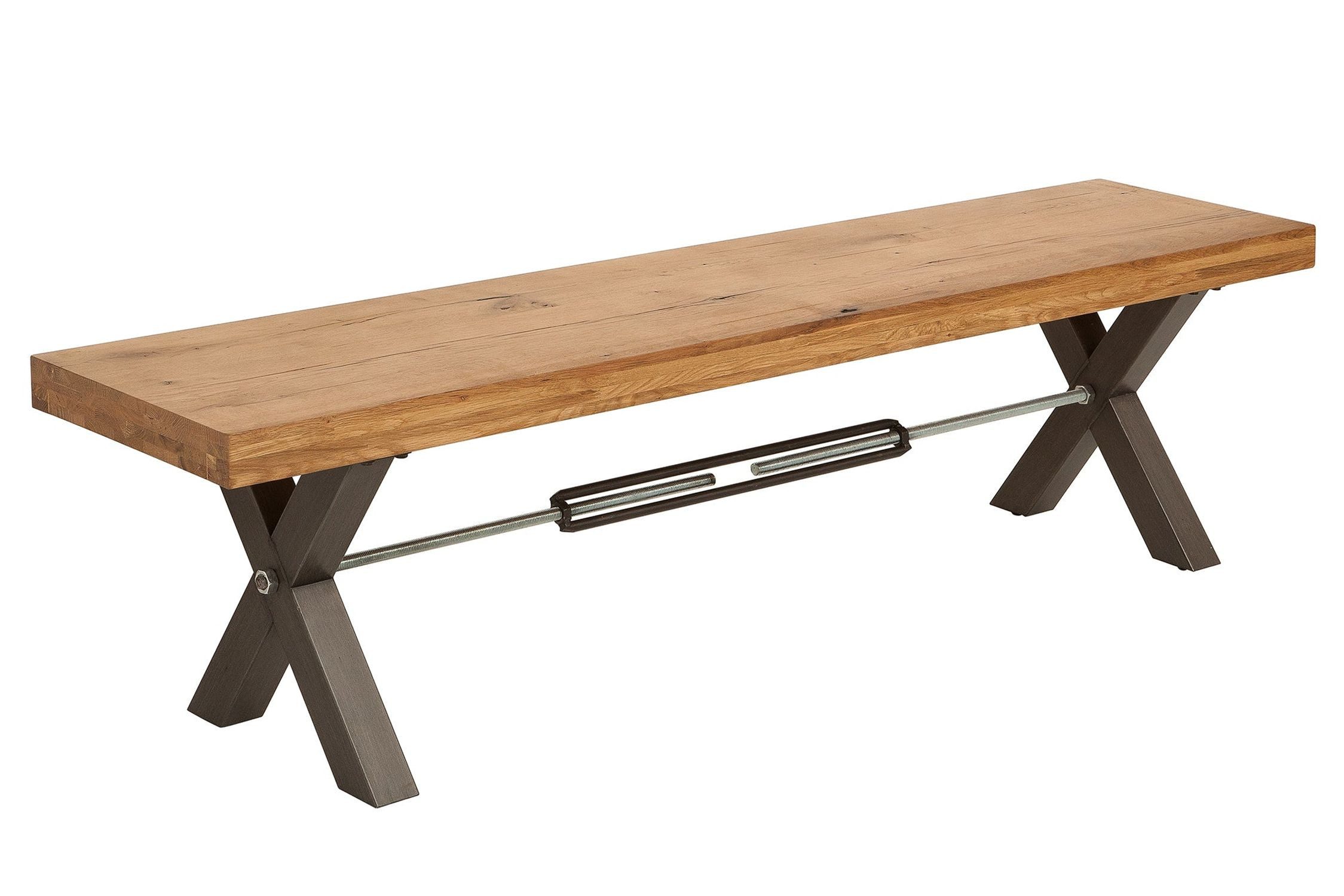 Licht-Erlebnisse Sitzbank CANNES, aus Holz (Wildeiche) Metall in Natur Schwarz 180 x 40 x 47 cm (LxBxH)