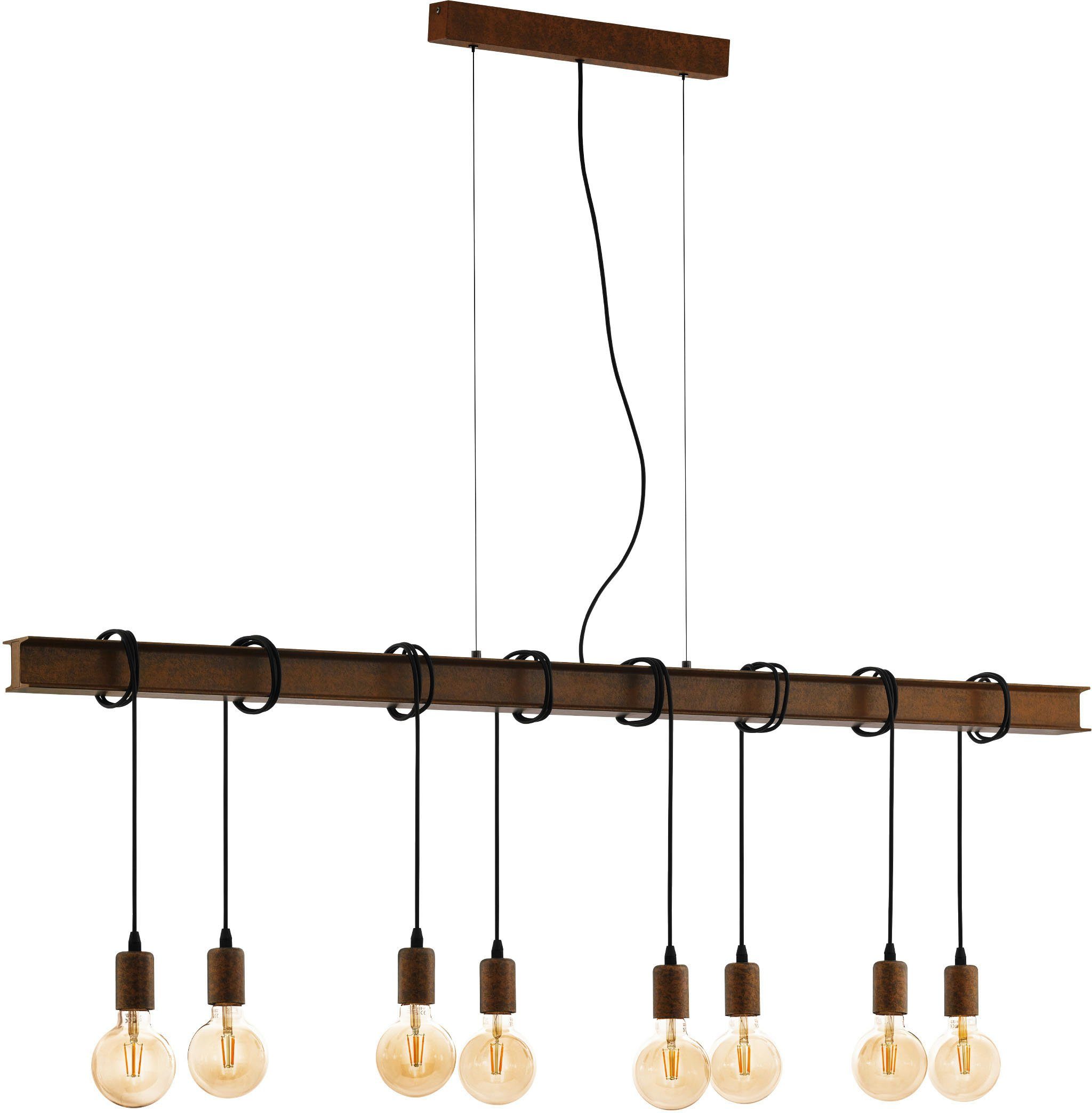 EGLO Hängeleuchte TOWNSHEND 4 Deckenlampe, Stahl, Vintage, E27, Esszimmerlampe, Lampe, ohne Leuchtmittel, Leuchtmittel wechselbar, Hängeleuchte, L150 x B14 x H110cm, antik-braun, schwarz, 8X60W exkl.