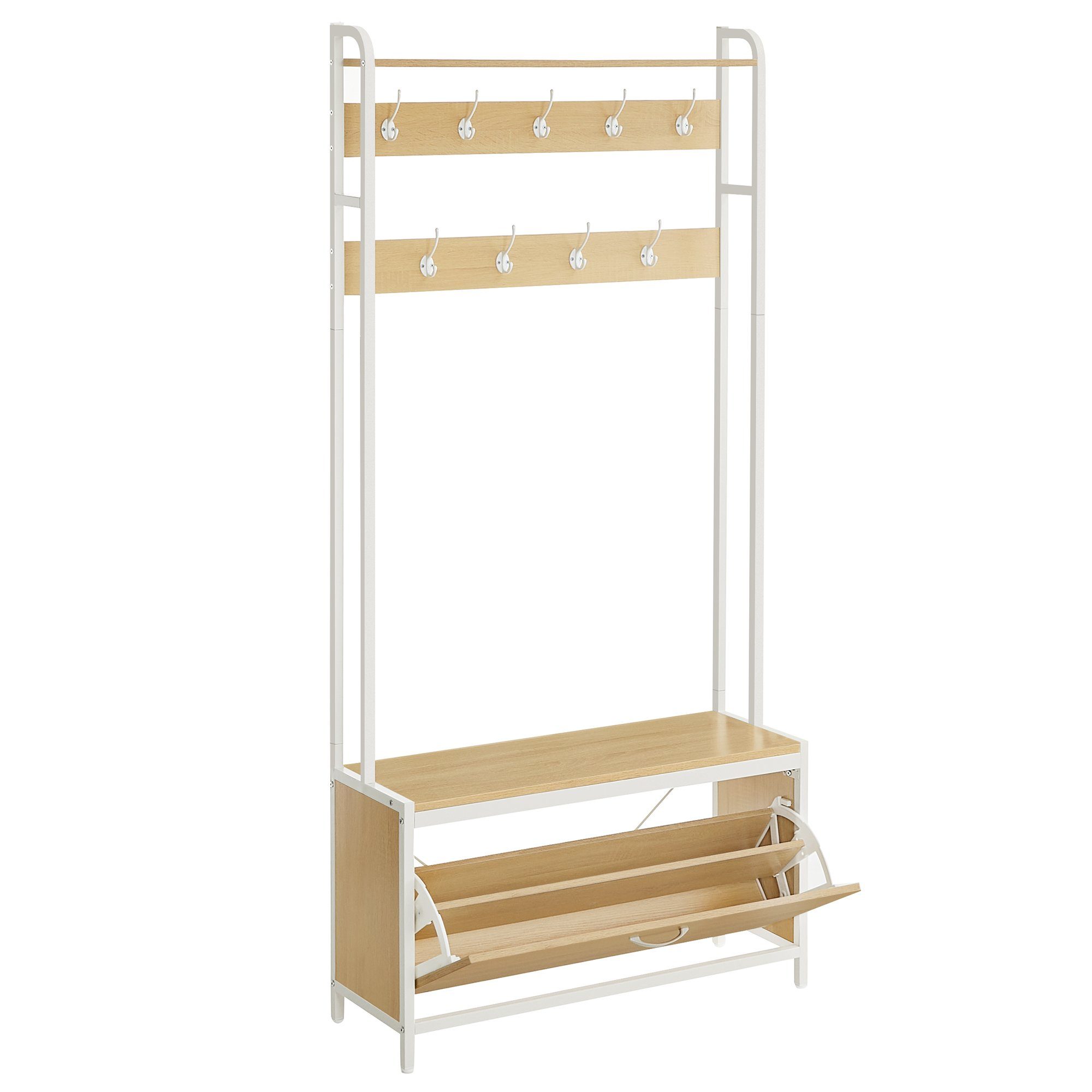 VASAGLE Garderobenständer Garderobe, mit Schuhschrank, Sitzbank, Schuhkipper, Haken, obere Ablage