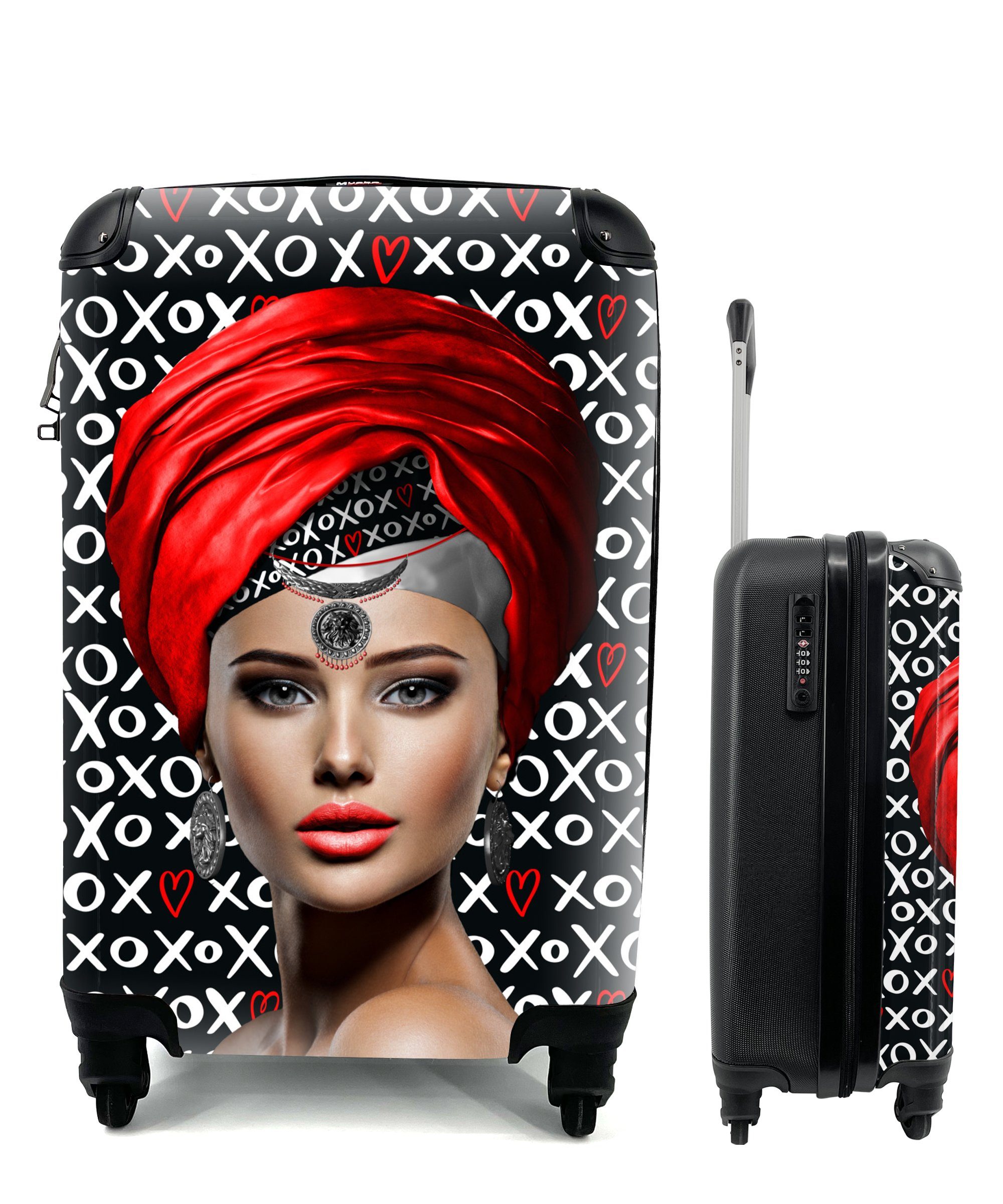 MuchoWow Handgepäckkoffer Frau Trolley, Ferien, 4 Reisekoffer - Reisetasche rollen, Rollen, Muster Rot, - für mit Handgepäck