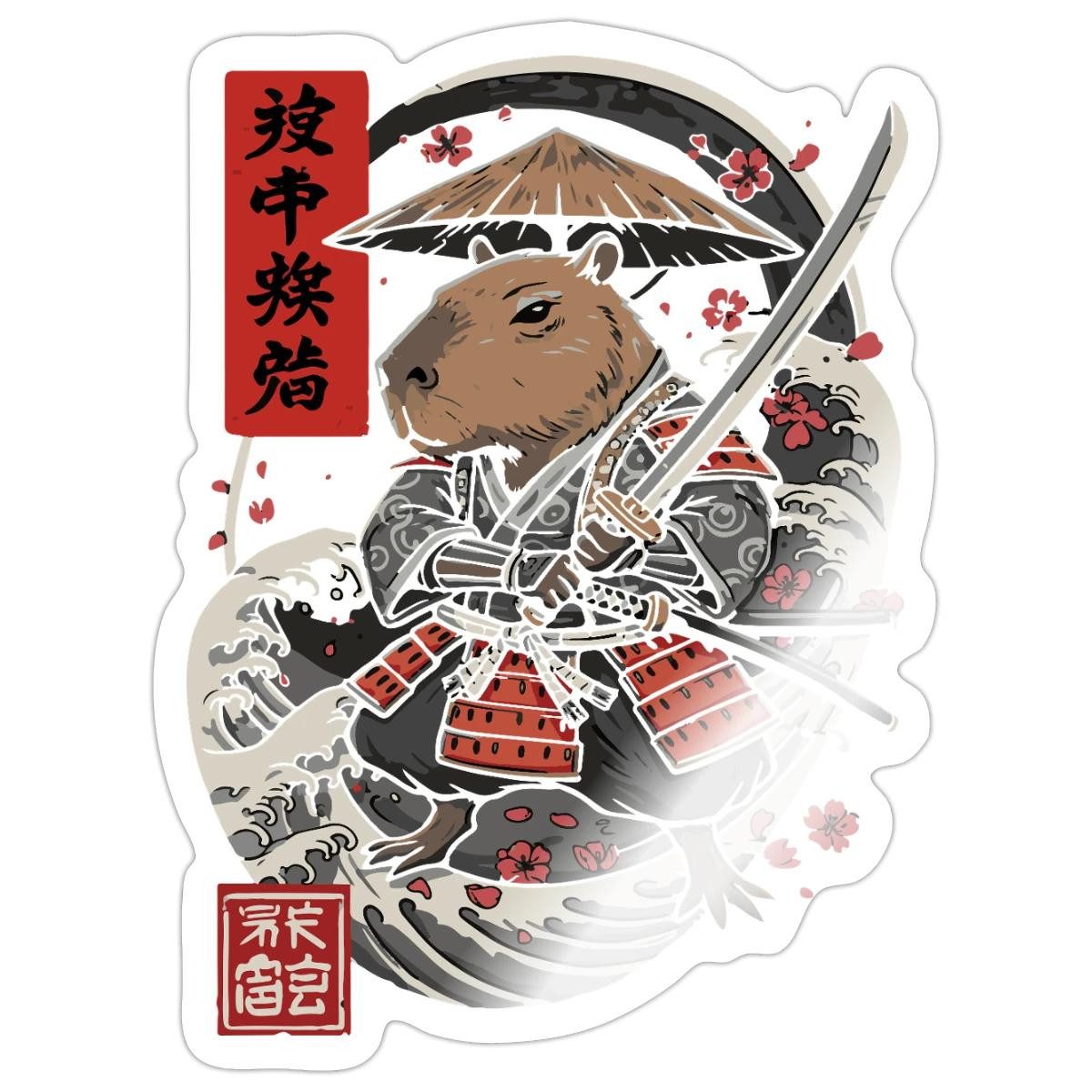 Spreadshirt Aufkleber Samurai Capybara, Japanischer Stil Sticker Aufkleber