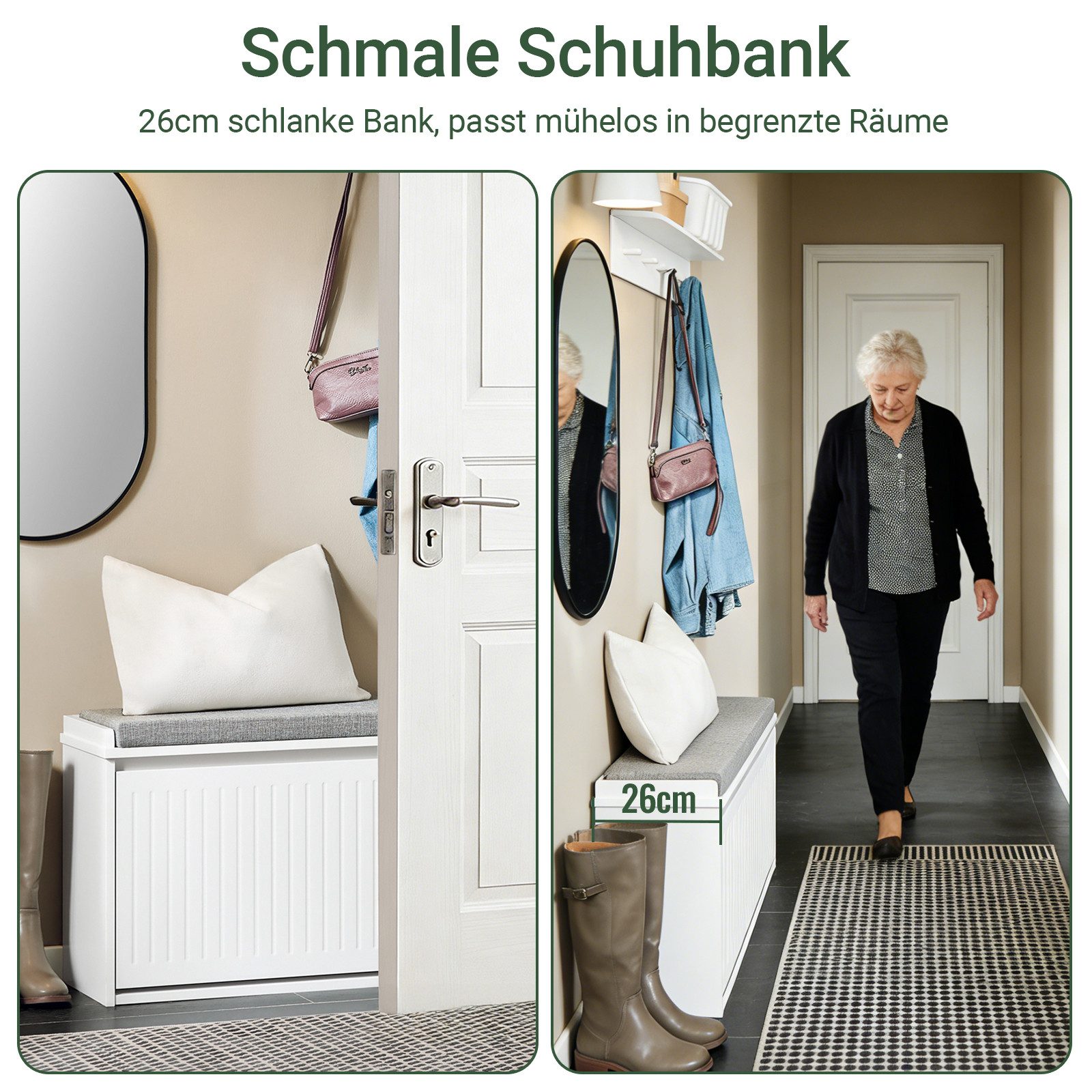 SoBuy Schuhbank FSR98, Schuhschrank schmal, Schuhkipper Schuhbank mit Sitzkissen, Sitzbank mit Stauraum, Garderobenbank für Flur & kleine Räume