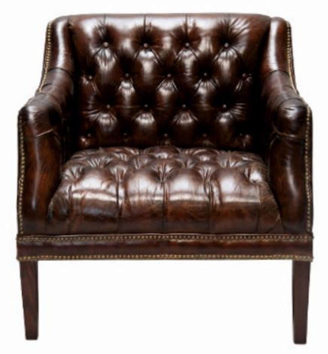 Casa Padrino Chesterfield-Sessel Luxus Echtleder Wohnzimmer Sessel Dunkelbraun 80 x 84 x H. 79 cm - Chesterfield Möbel