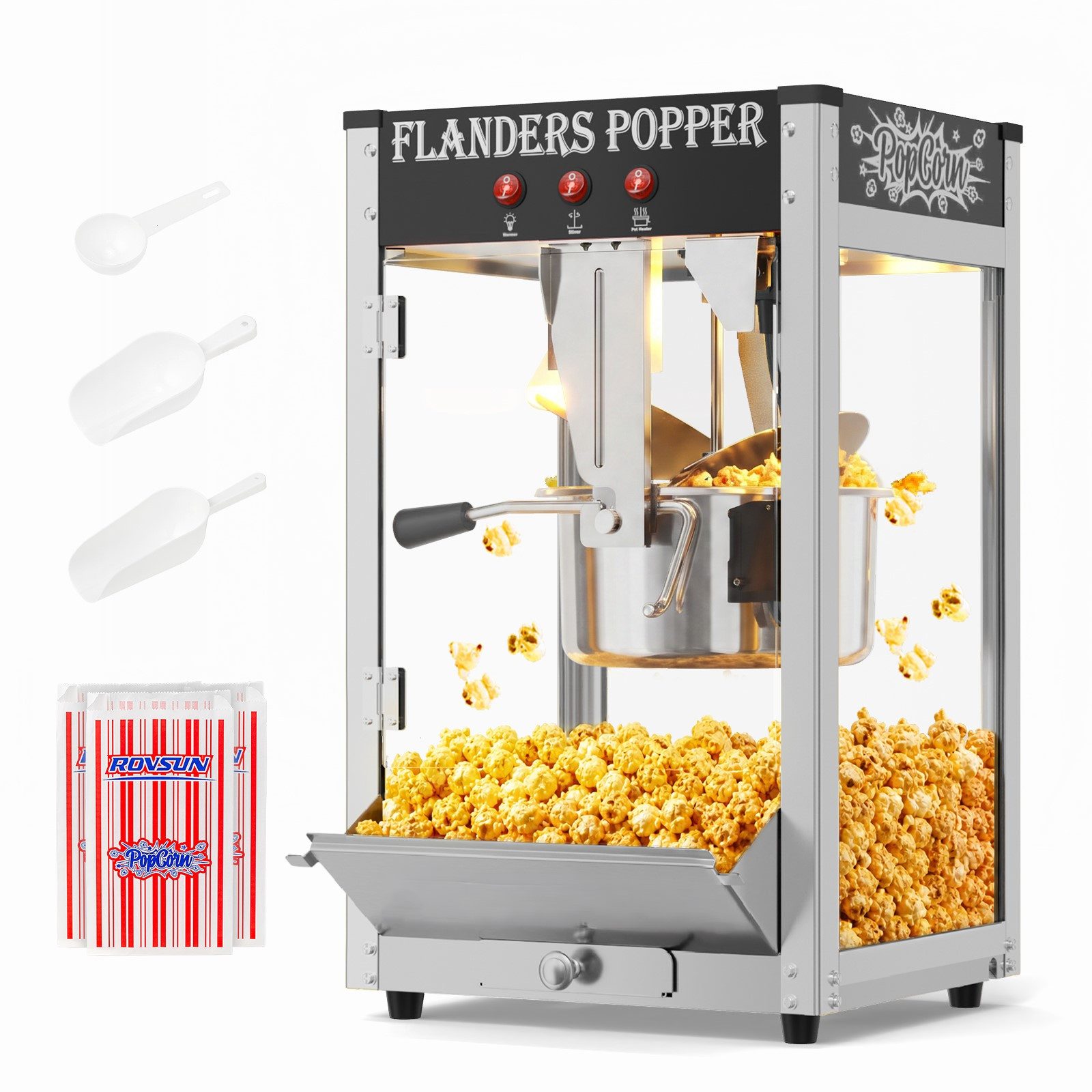 VINGLI Popcornmaschine Popcorn Machine Popcorn Maker 800 W 10 OZ 40 Tassen Popcorn, 3–5 Min. Aufpoppzeit, 3D‑Zyklus‑Heizsystem, mit …