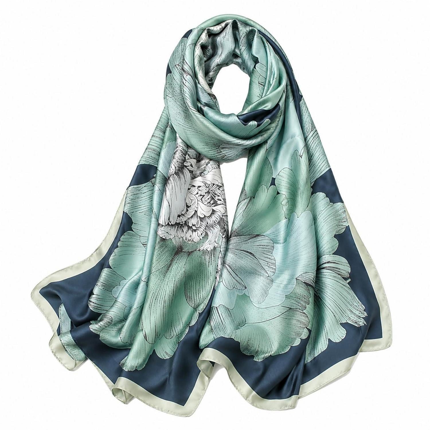 LuxusKollektion Seidenschal Seidenschal Damen Blume Blätter Gedruckt 180x90CM, (1-St)