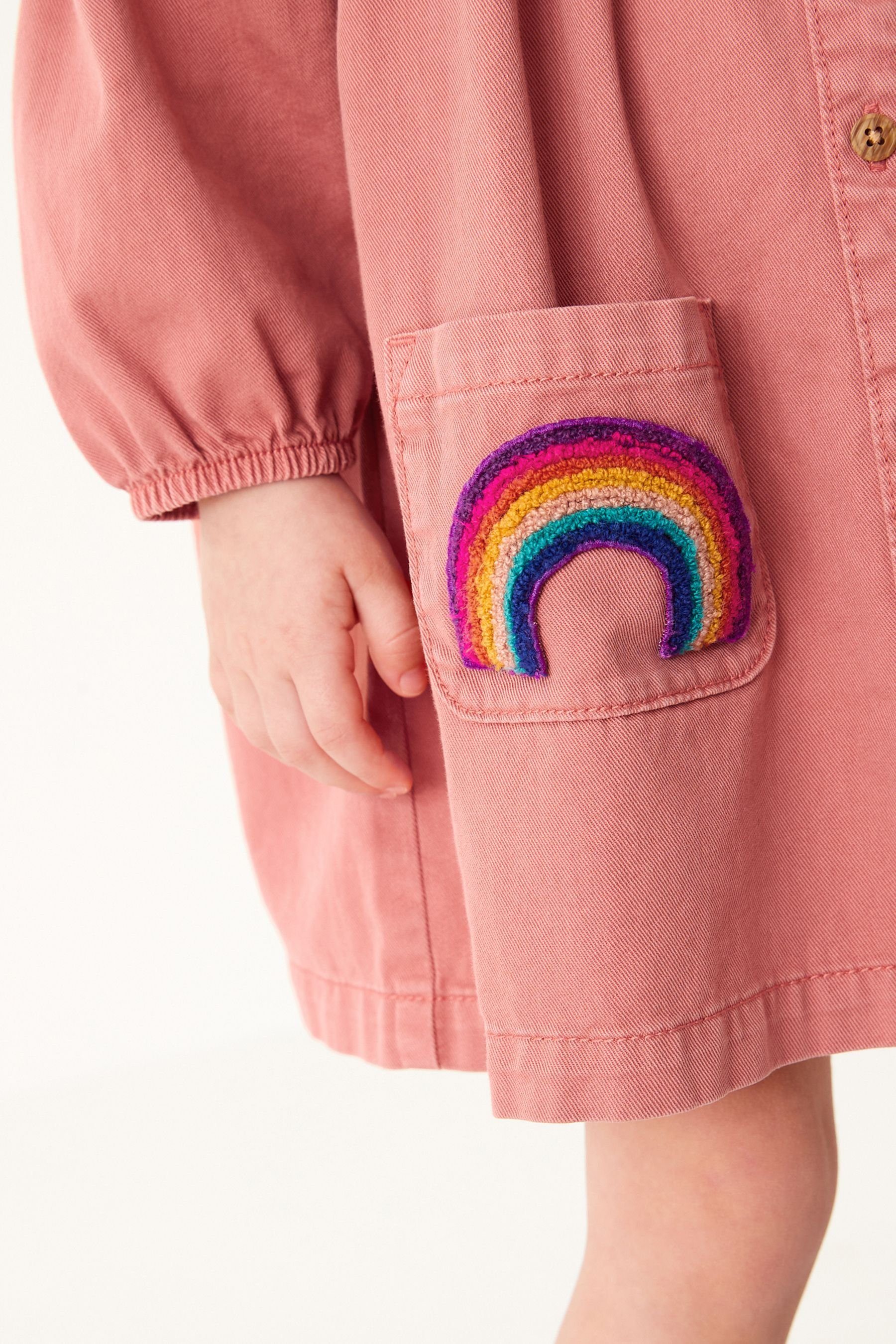 Next Pocket aus Rainbow Pink (1-tlg) Blusenkleid Baumwolle Hemdkleid