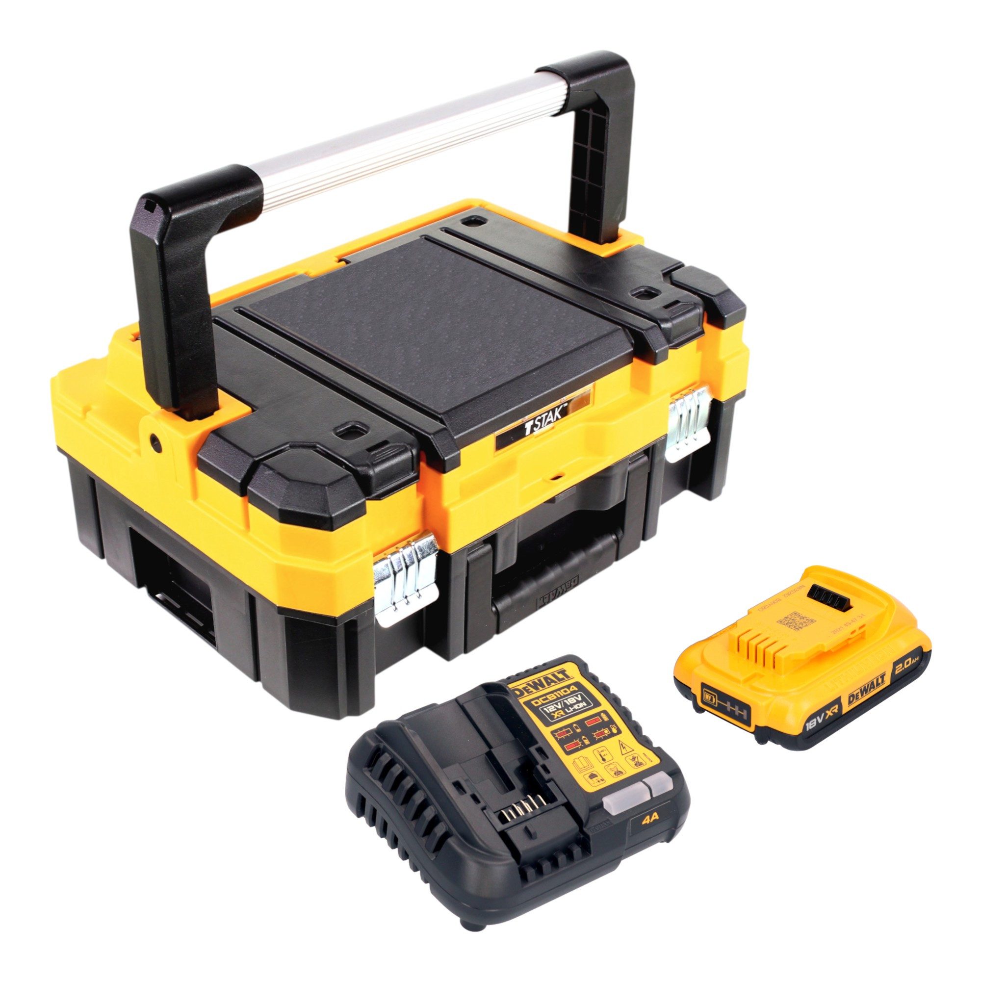 DeWalt DCB 1104 D1T 18 V mit 1x Akku 2,0 Ah + DCB 1104 Ladegerät + TSTAK Akkupacks