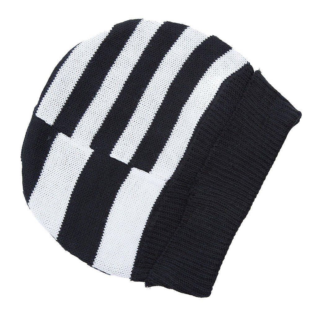 Heartless Beanie Jack Hat Schwarz Weiß Gestreift Punk Zip Sicherheitsnadel Beanie