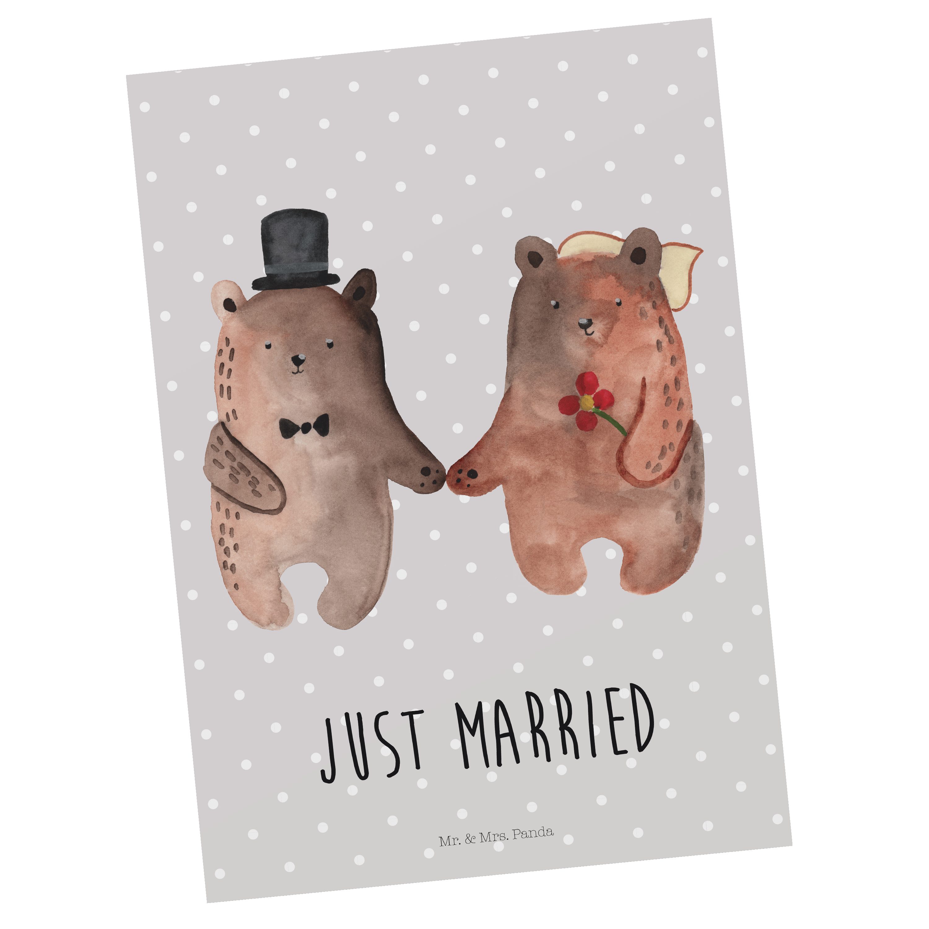 Mr. & Mrs. Geschenk, Teddybär, - Karte, Bär Postkarte - Panda Geburtstagskar Grau Heirat Pastell