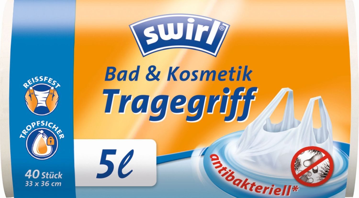 Swirl Organisationsmappe Müll-Beutel antibakteriell mit Tragegriffen - 5 Liter Folienstärke 6 m