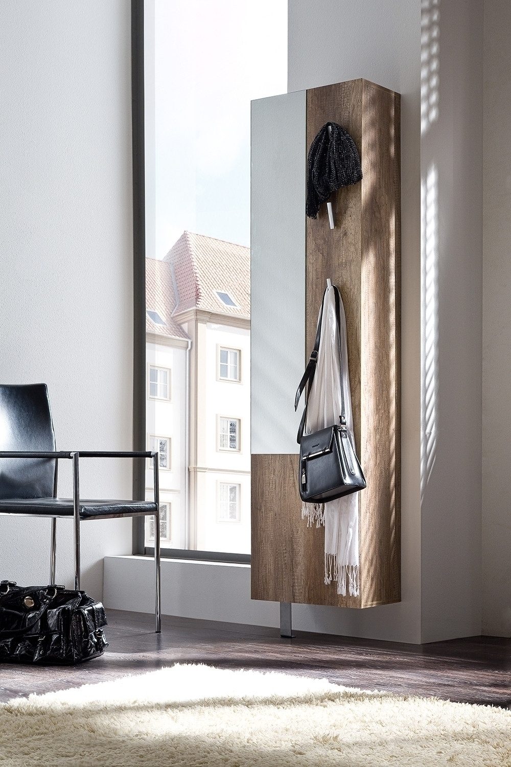 Mäusbacher Schuhschrank drehbar, wildeiche trüffel / Spiegel - 45x176x25 (BxHxT)