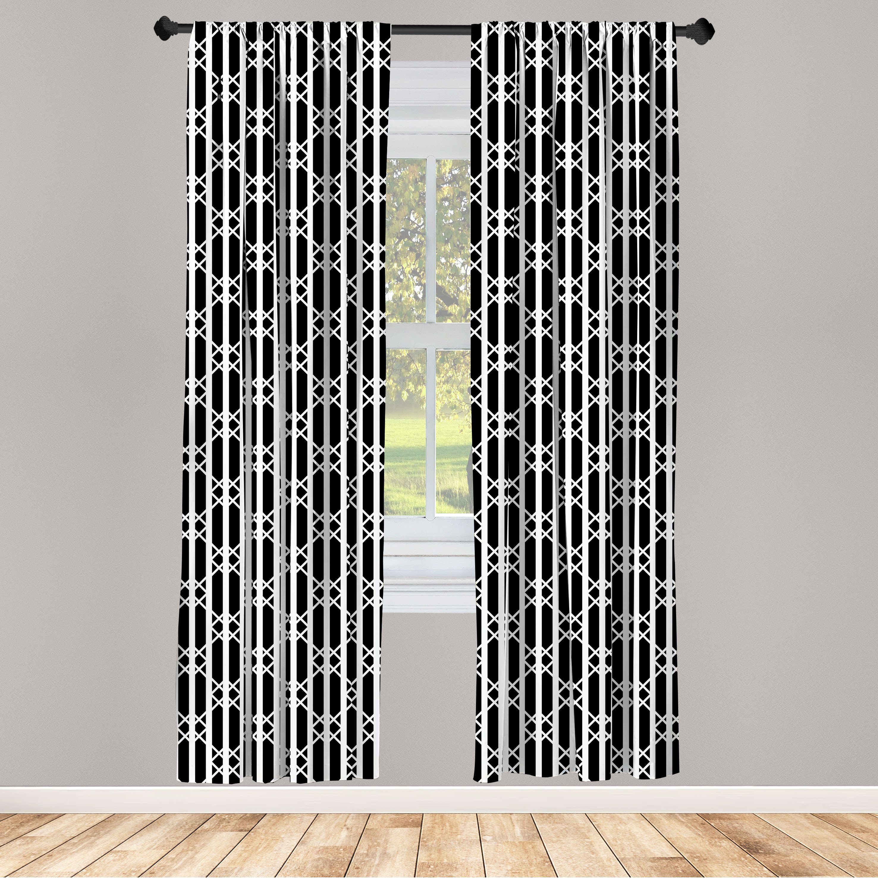 Gardine Vorhang für Wohnzimmer Schlafzimmer Dekor, Abakuhaus, Microfaser, Abstrakt Gerade Streifen Quadrate