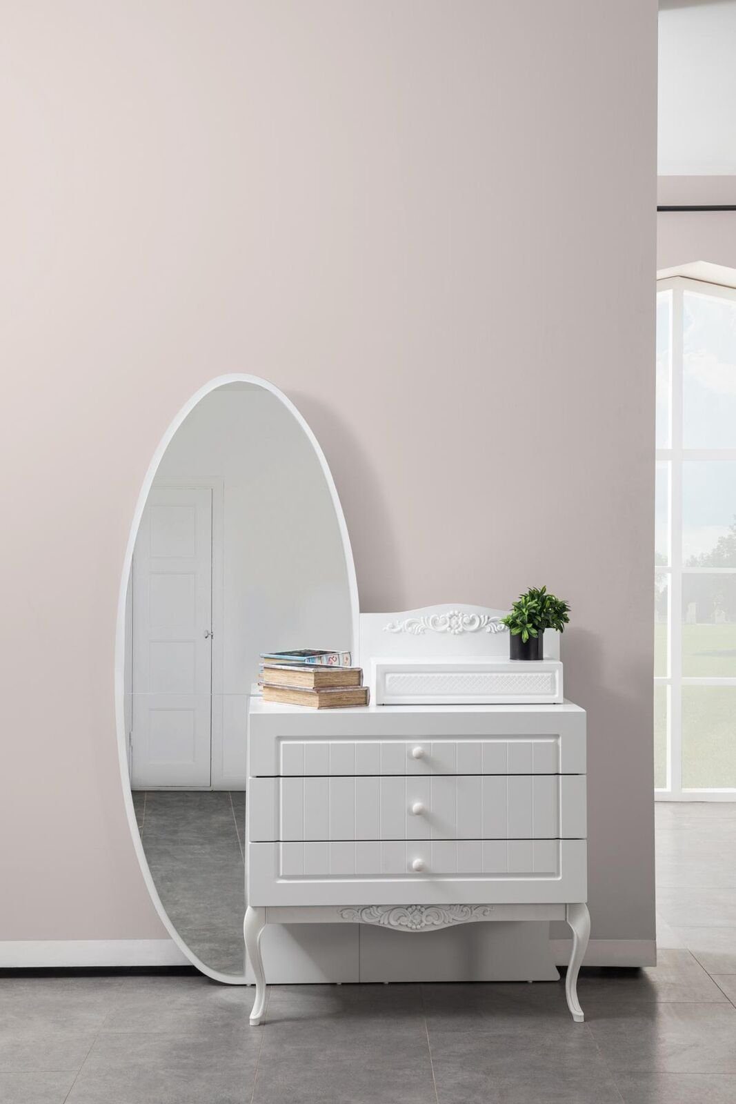 JVmoebel Kommode Kommode mit Spiegel Weiße Neu Farbe Möbel Design Jugendzimmer Holz